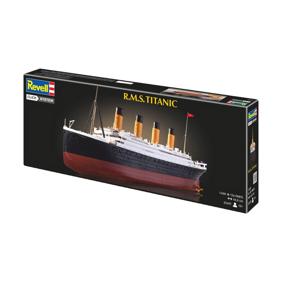 Imagen 12 de Maqueta de montaje a presión Sistema Click System prepintada escala 1:600 con 156 piezas,adhesivos y peana R.M.S.Titanic Revell