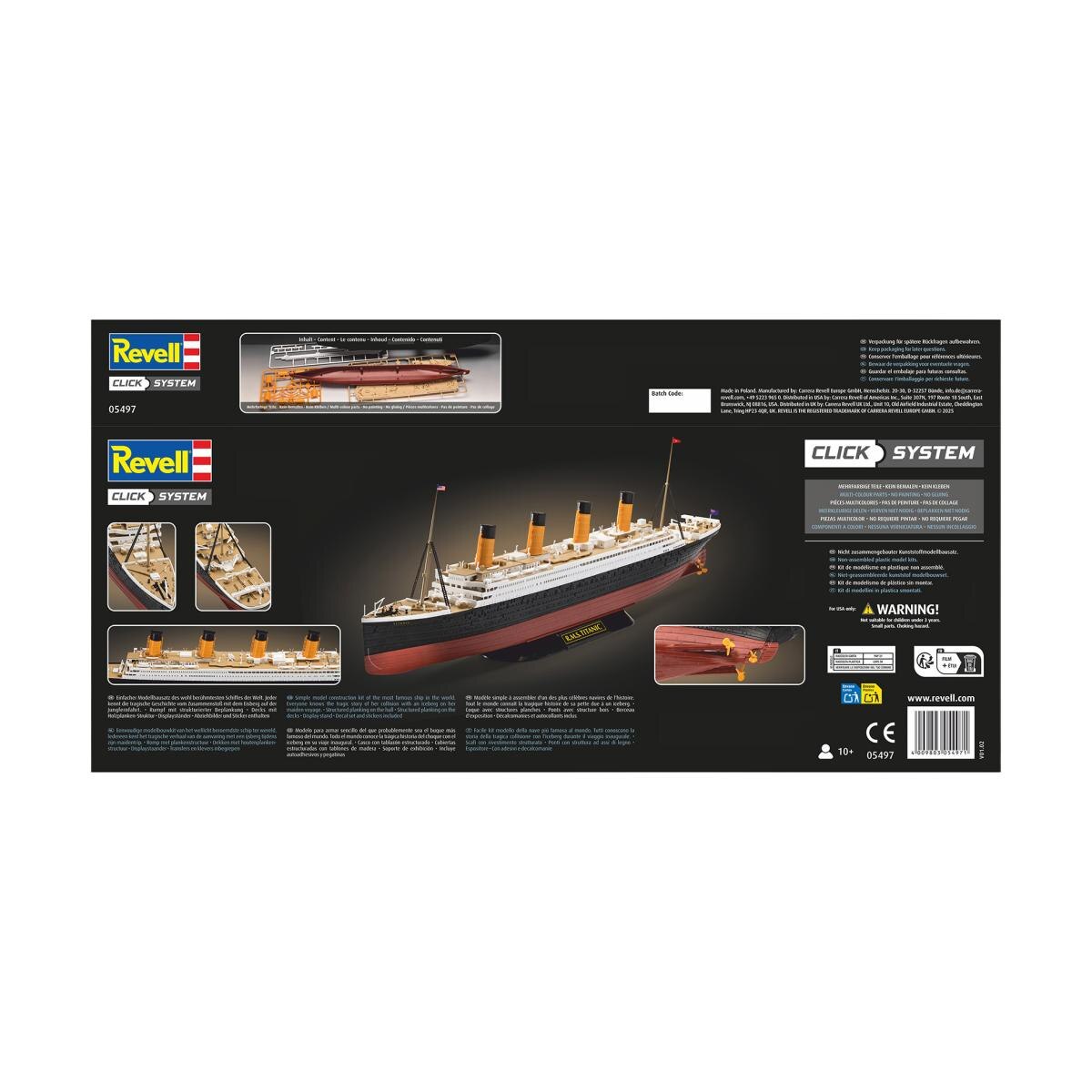 Imagen 13 de Maqueta de montaje a presión Sistema Click System prepintada escala 1:600 con 156 piezas,adhesivos y peana R.M.S.Titanic Revell