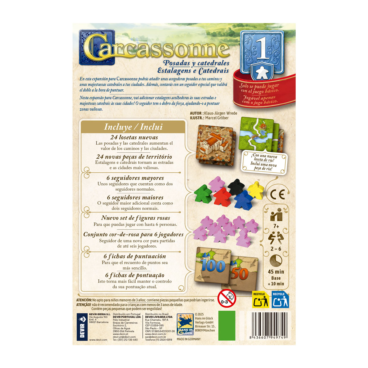 Juego de mesa Carcassonne Exp. 1 Posadas Devir 2