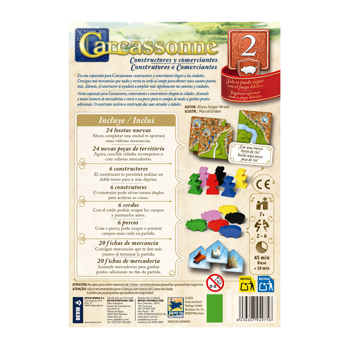 Juego de mesa Carcassonne Exp. 2 Constructores Devir 2