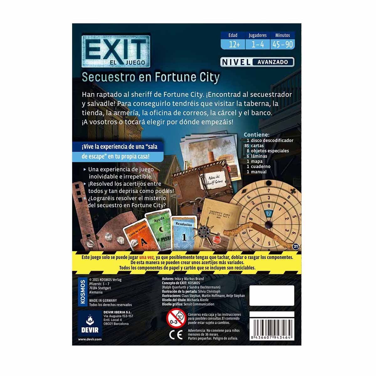 Juego de mesa Exit Secuestro en Fortune City Devir 3