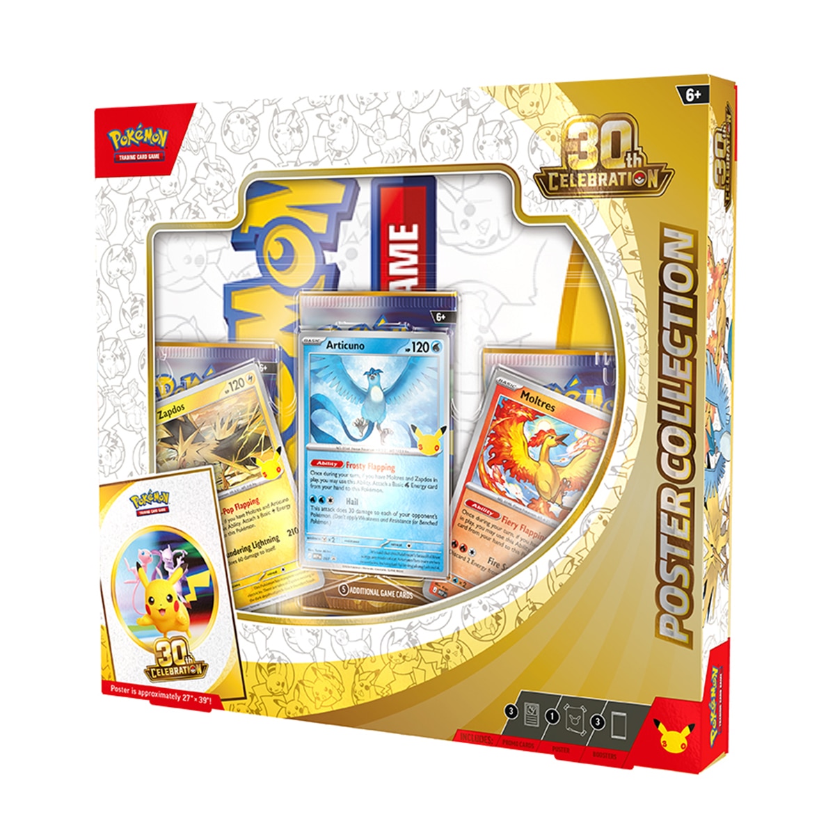 Caixa com a coleção de cartazes do 30.º aniversário do Jogo de Cartas Colecionáveis Pokémon. INGLÊS. POKÉMON. BANDAI 2