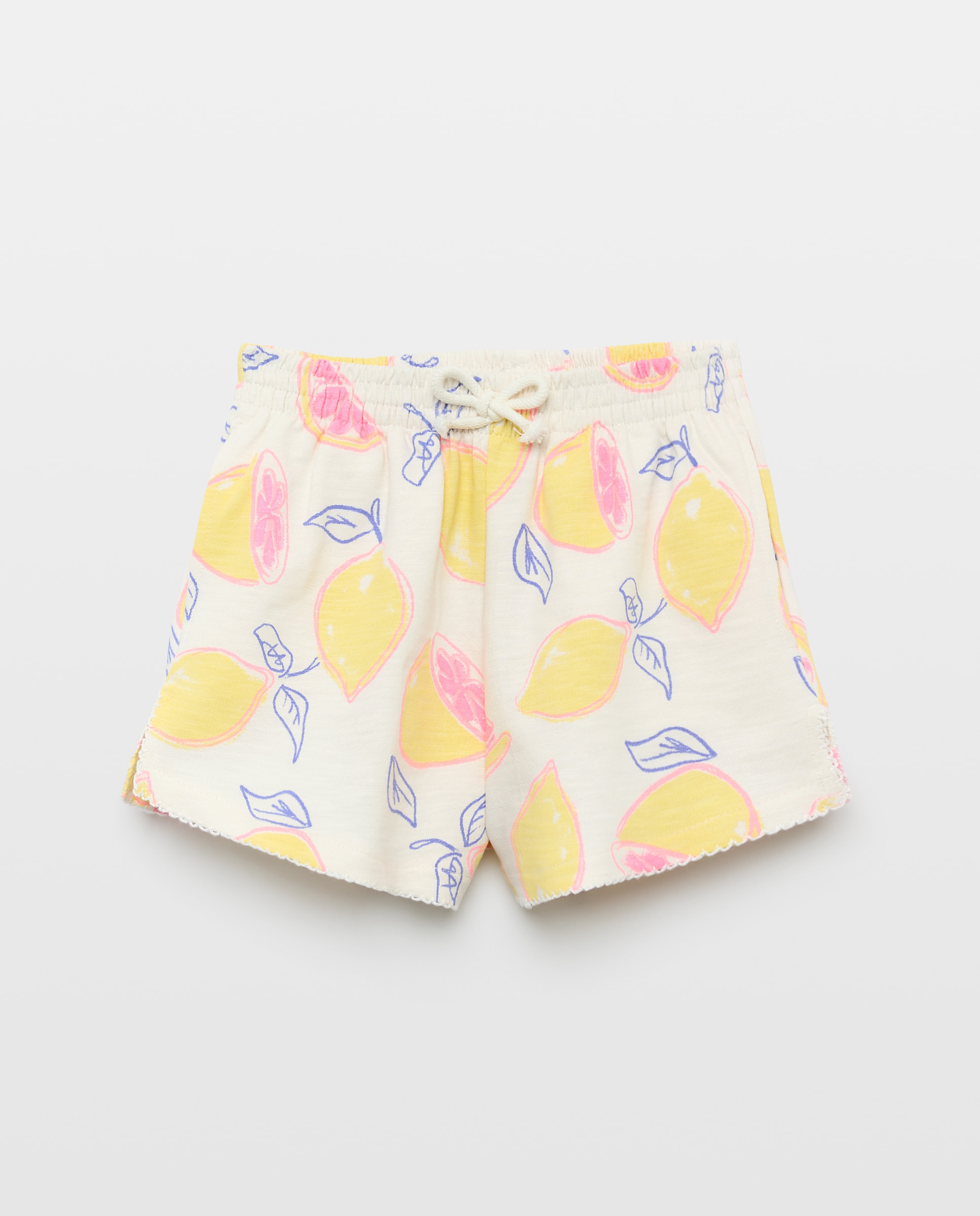Calções de Felpa com Estampado de Frutas e Acabamento Picotting na Parte Inferior 120 Cru-4