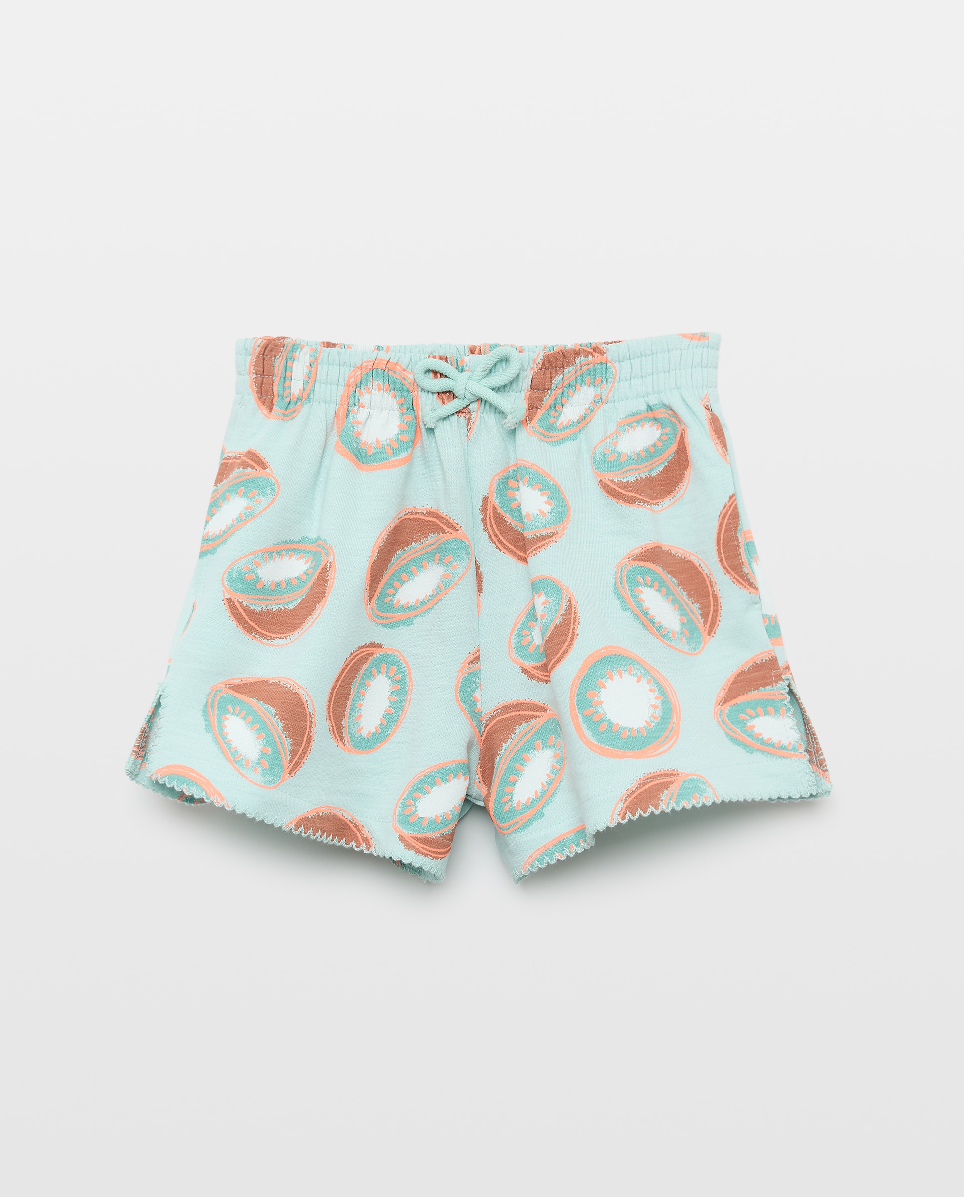 Calções de Felpa com Estampado de Frutas e Acabamento Picotting na Parte Inferior 510 Verde Claro-4