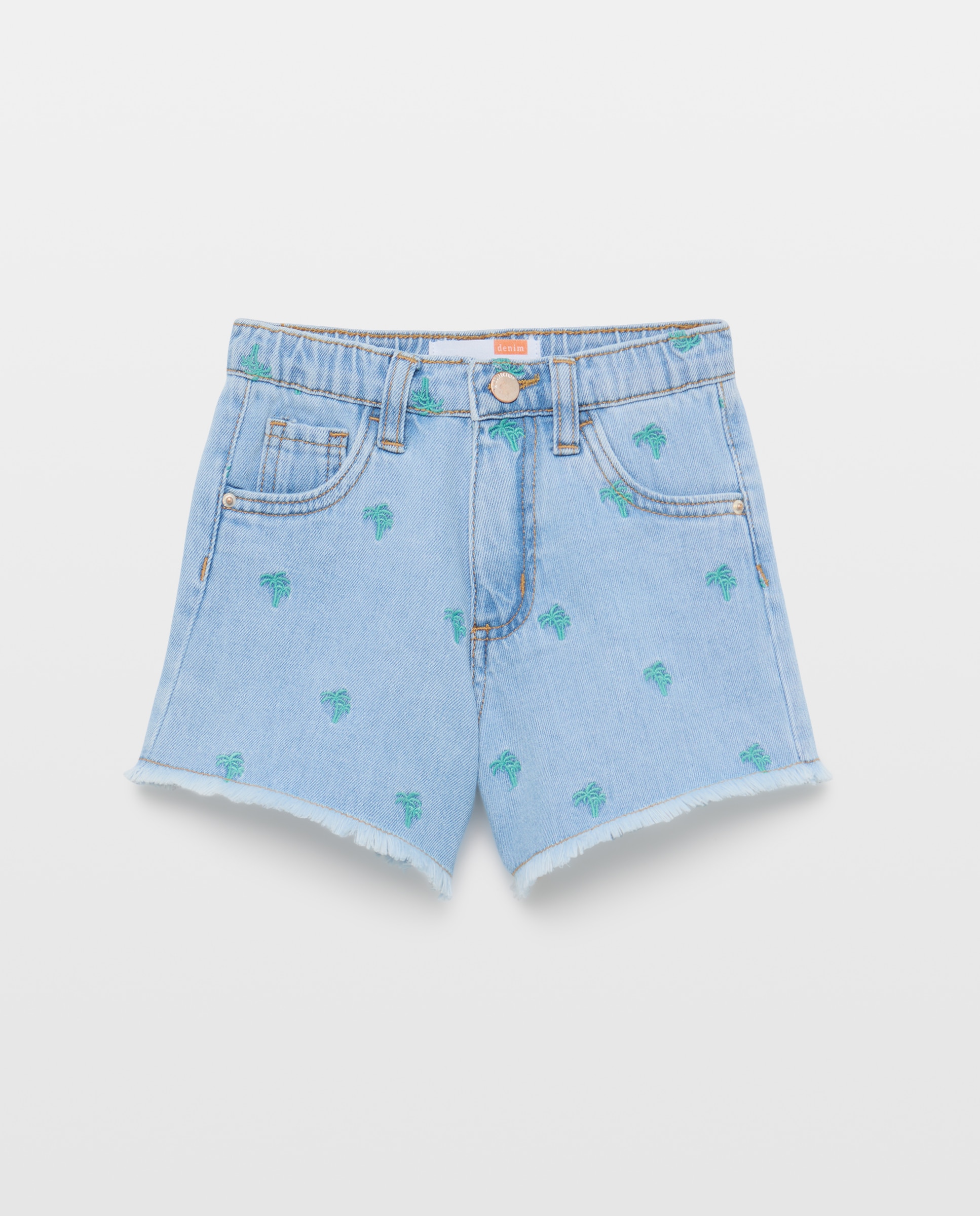 Calções de Ganga com Bordado de Palmeiras Kids El Corte Inglés Cinzento-claro-4