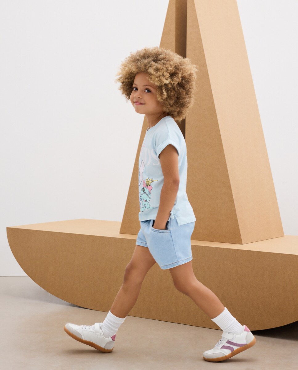 Imagen 0 de Short para niña denim con cinturilla paperbag Azul pálido