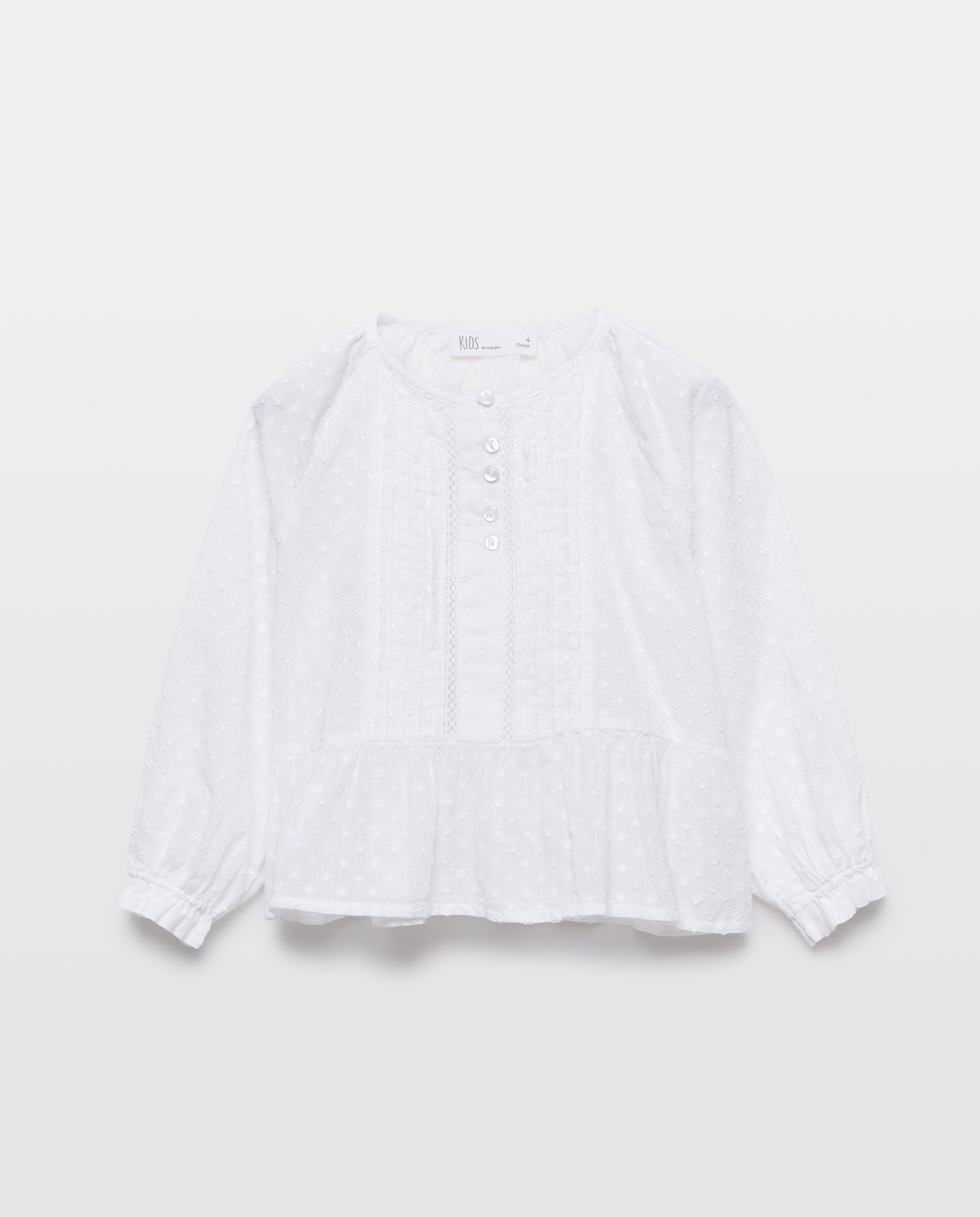 Blusa de Manga Comprida Romântica com Pregas à Frente e Peplum Branco-marfim-4