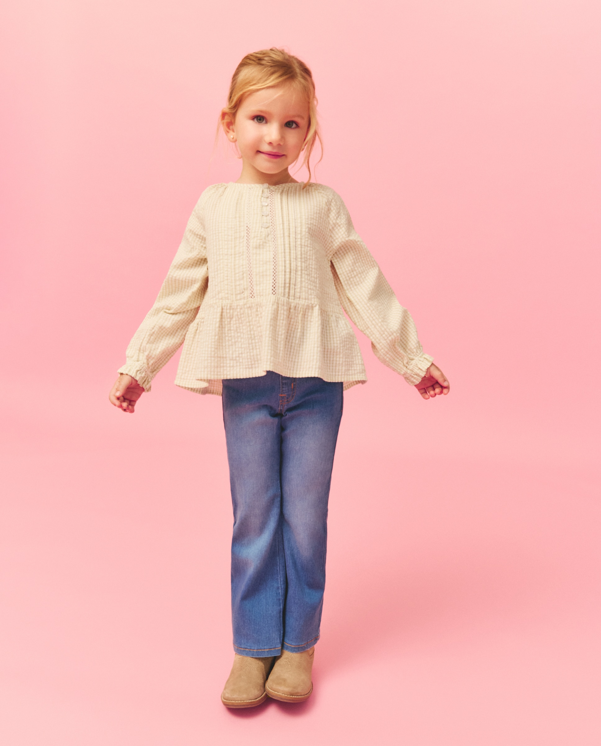 Blusa de Manga Comprida Romântica com Pregas à Frente e Peplum Kids El Corte Inglés Verde-2