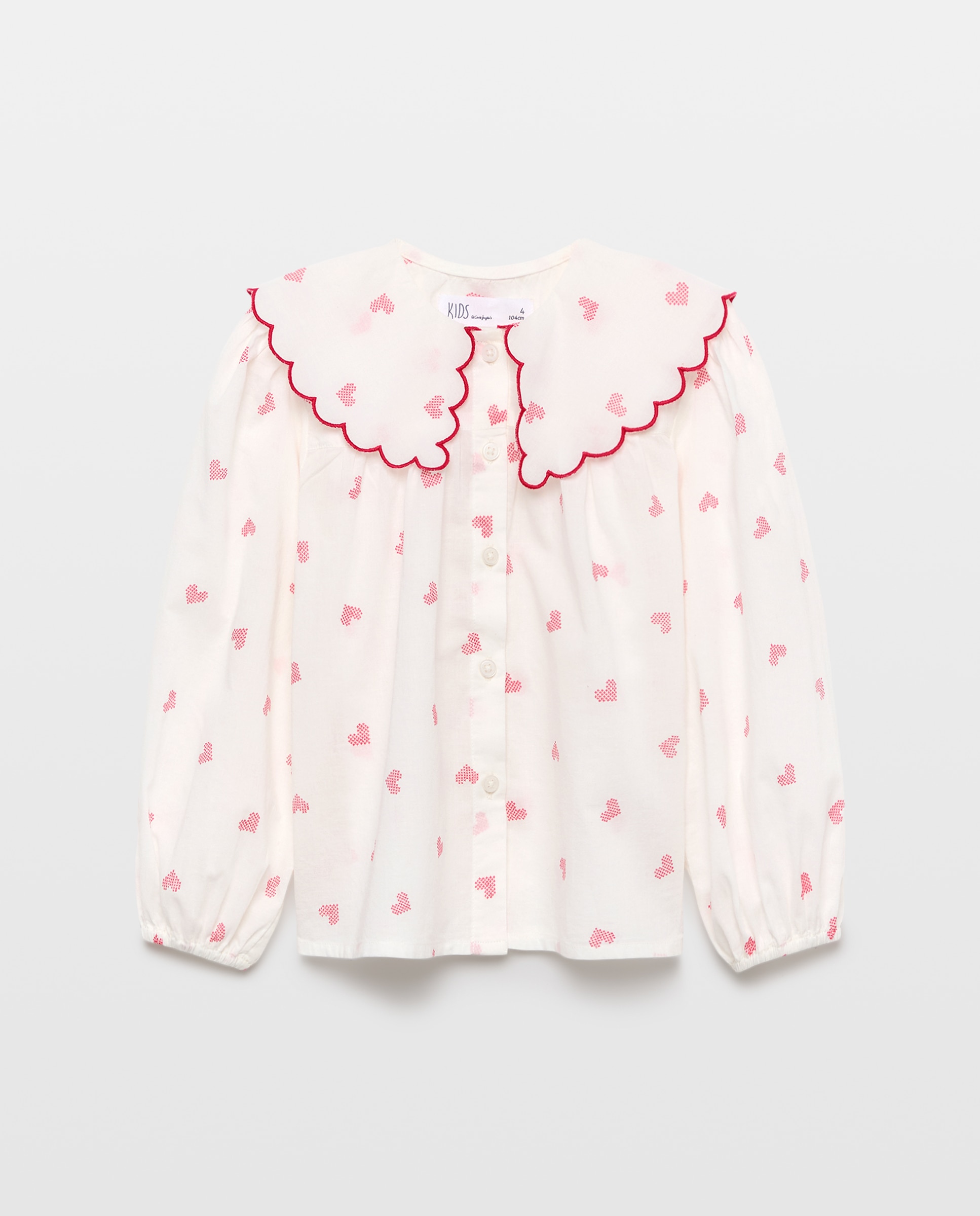 Imagen 1 de Blusa de niña manga larga all over print fantasía punto cruz abierta por delante con cuello con scallop a contraste - Kids El Corte Inglés - Blanco Blanco