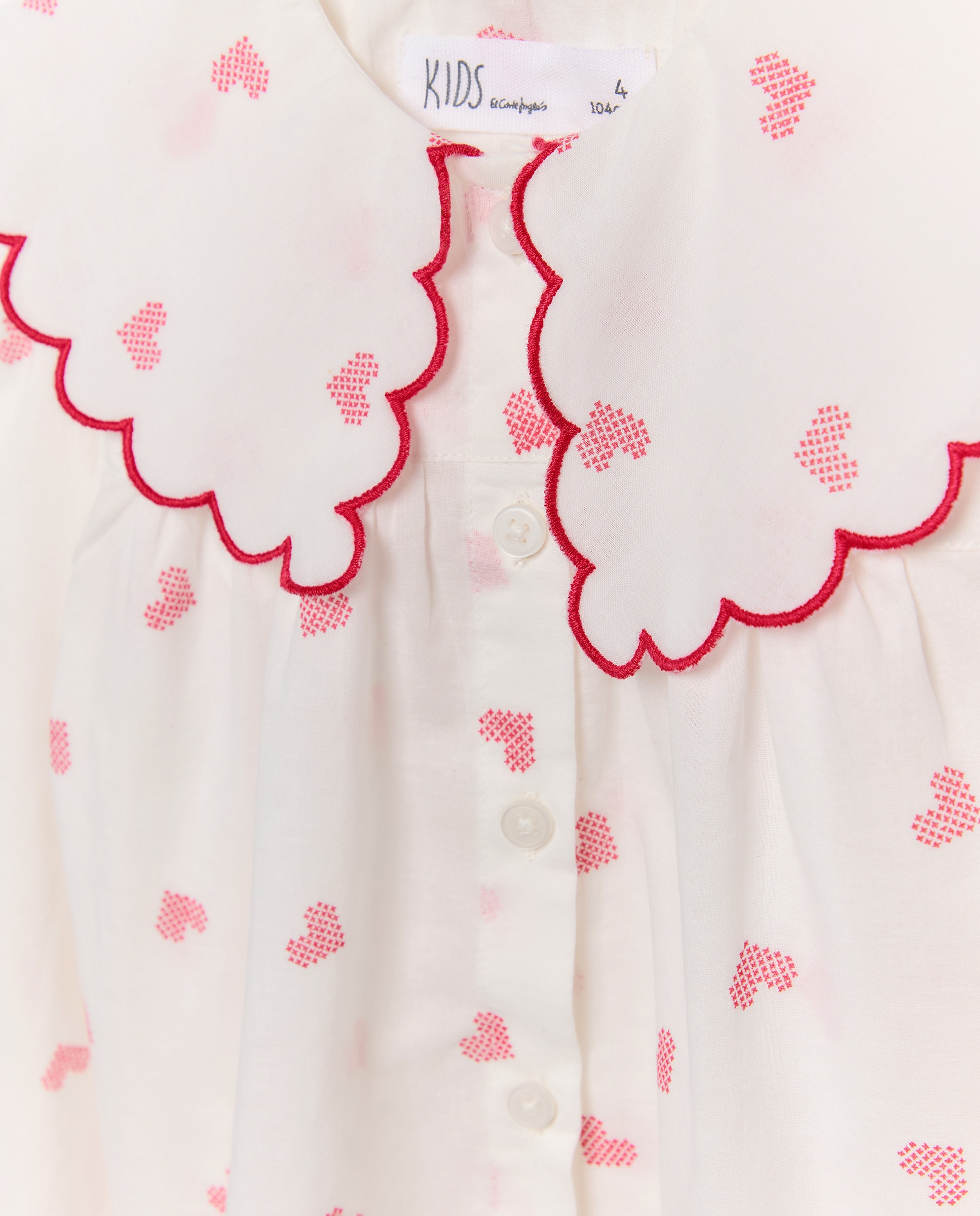 Imagen 2 de Blusa de niña manga larga all over print fantasía punto cruz abierta por delante con cuello con scallop a contraste - Kids El Corte Inglés - Blanco Blanco