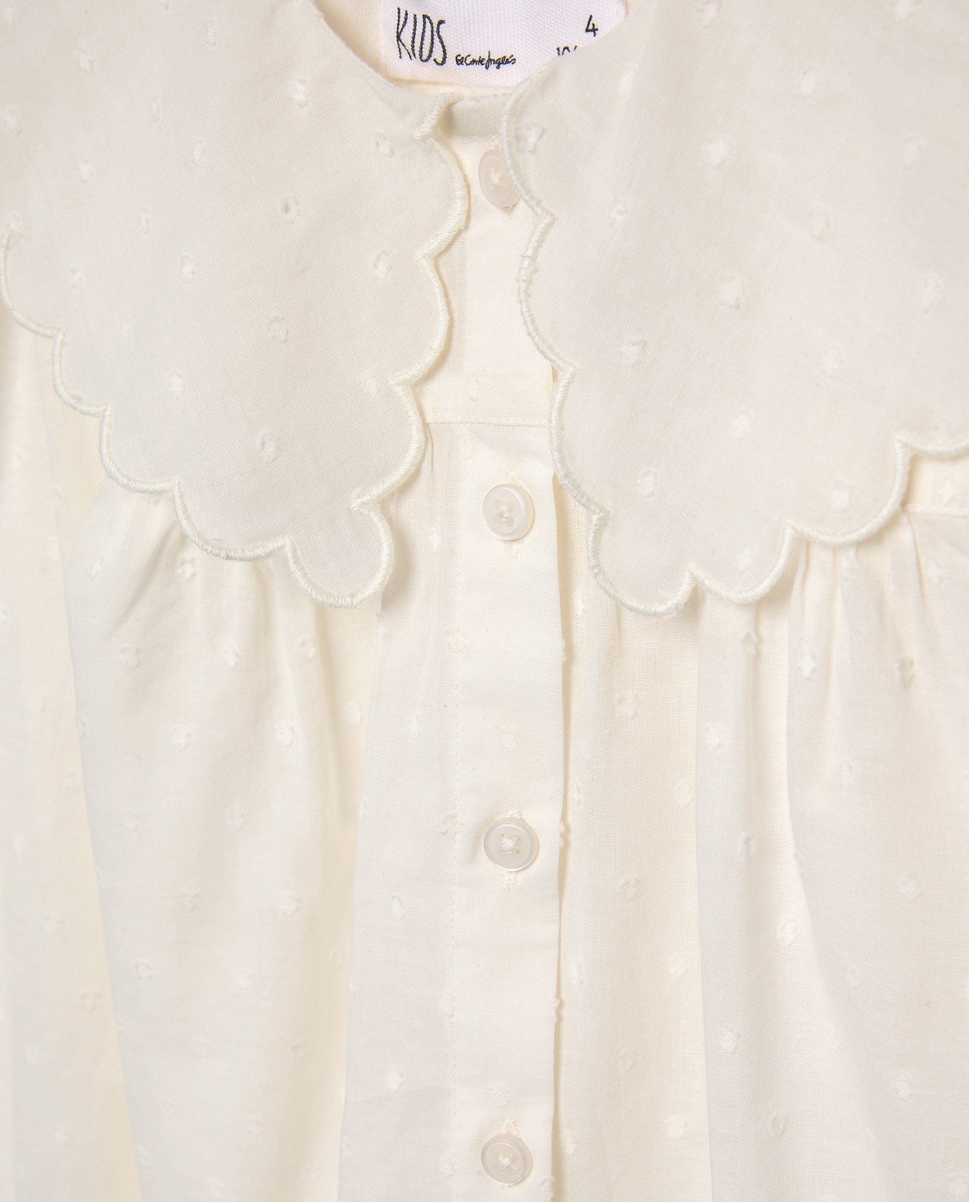 Blusa de Manga Comprida com All Over Print de Fantasia, Ponto Cruz Aberto à Frente com Gola com Scallop em Contraste Branco-marfim-2