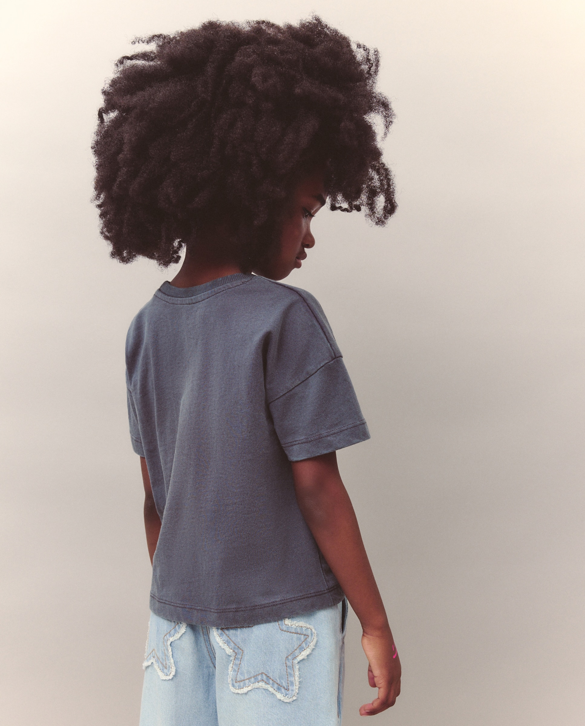 T-shirt de Manga Curta às Riscas e com Malmequeres Cinzento-3