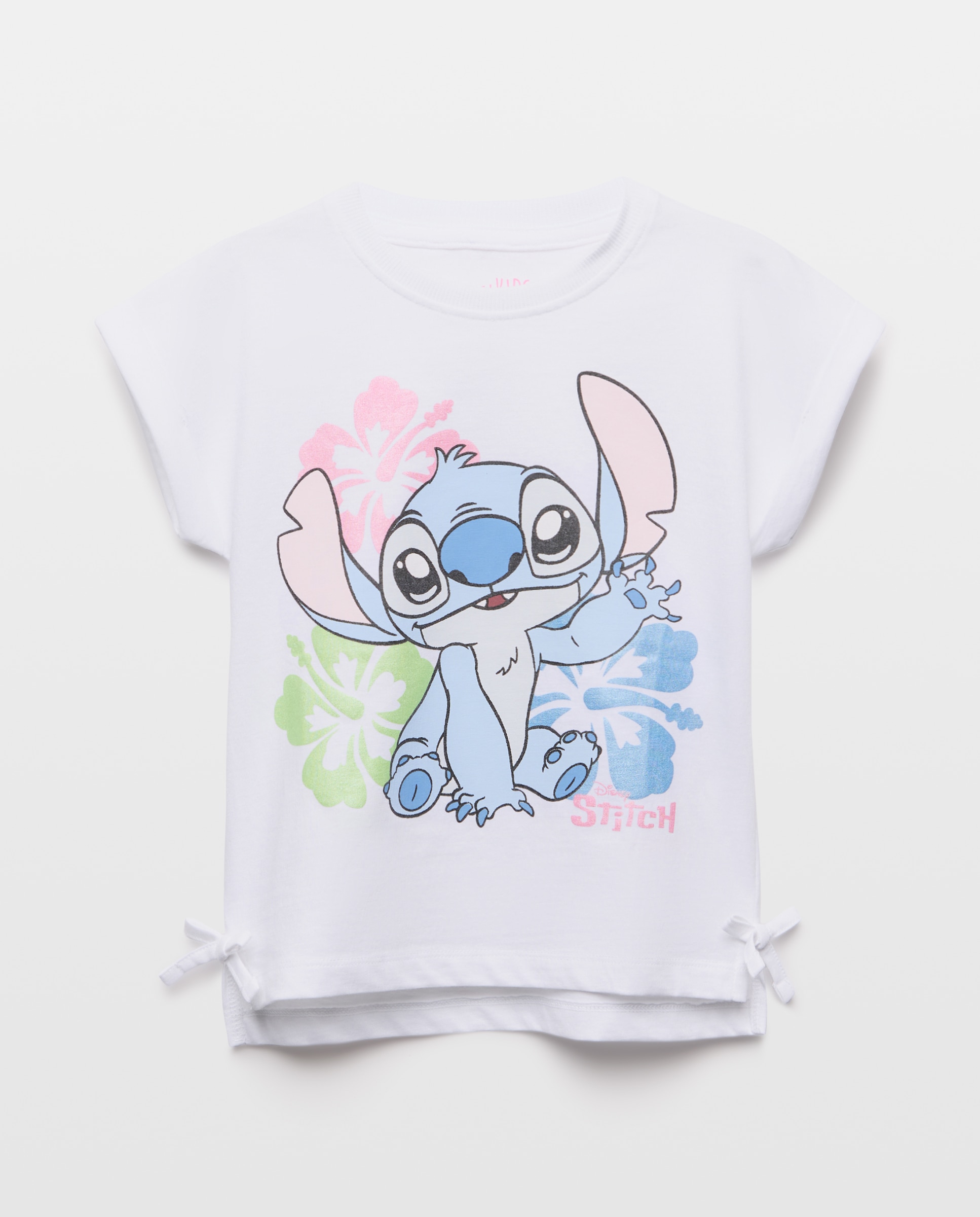 Camiseta de niña manga corta licencia print posicional STITCH con UPSON y lazos laterales - Kids El Corte Inglés - Blanco Blanco-4