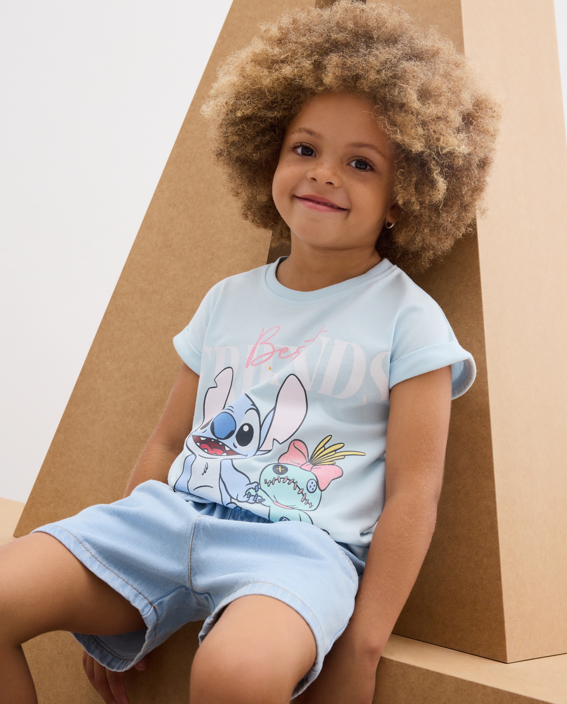 Camiseta de niña manga corta licencia print posicional STITCH con UPSON y lazos laterales - Kids El Corte Inglés - Azul marino Azul marino-1