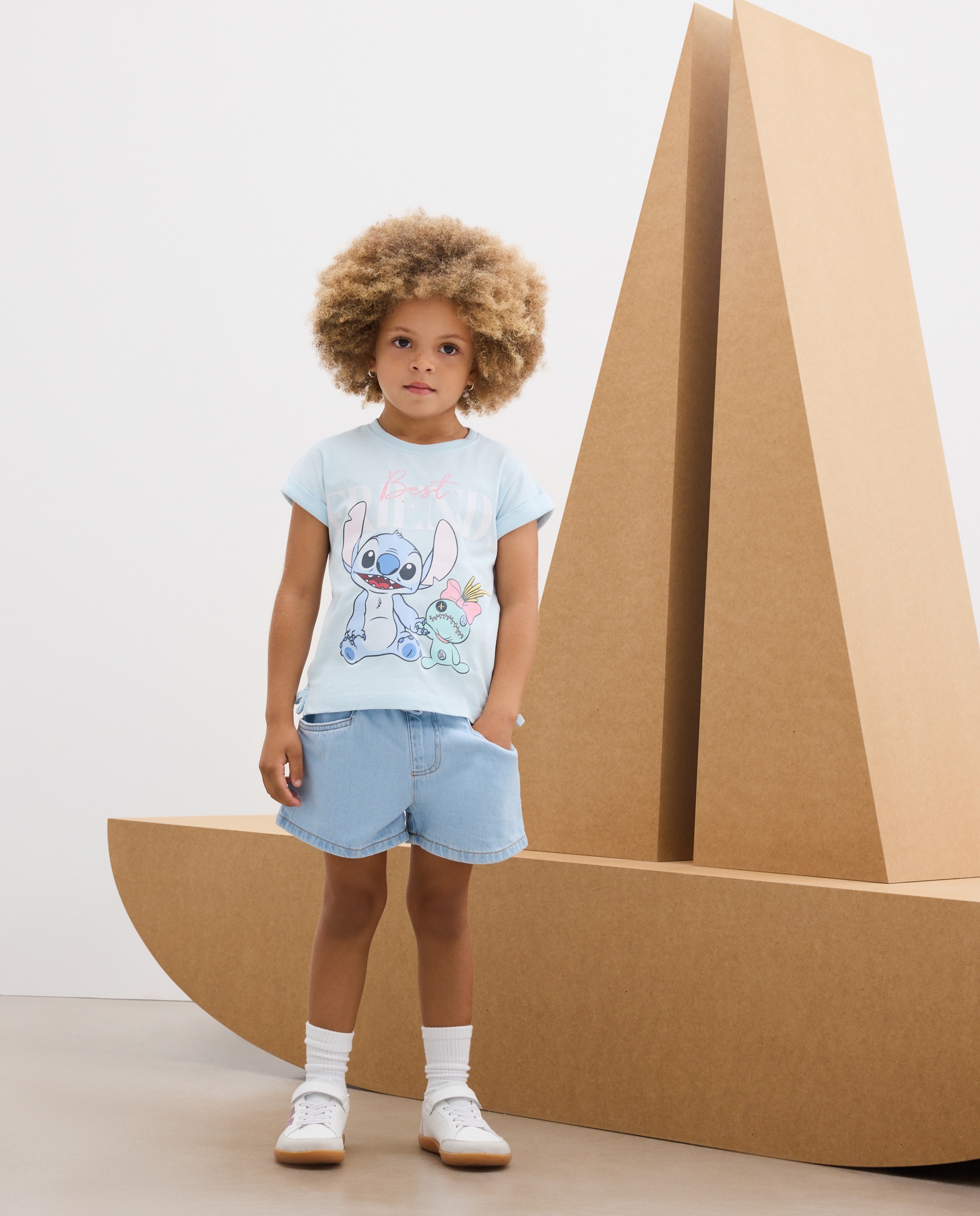 Camiseta de niña manga corta licencia print posicional STITCH con UPSON y lazos laterales - Kids El Corte Inglés - Azul marino Azul marino-2