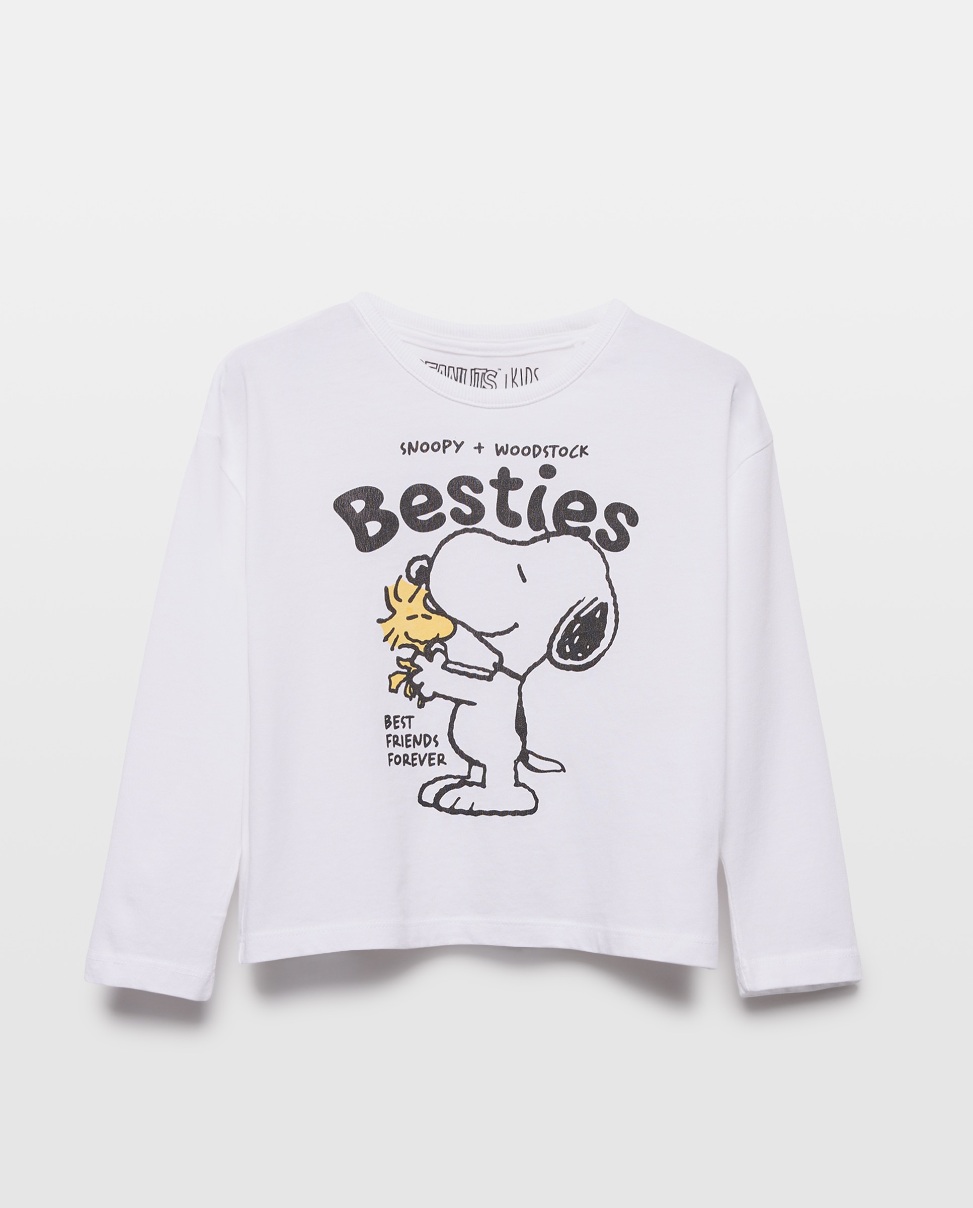 Camisola de Manga Comprida com Estampado Posicional Snoopy e Woodstock "Besties" Branco-marfim-4