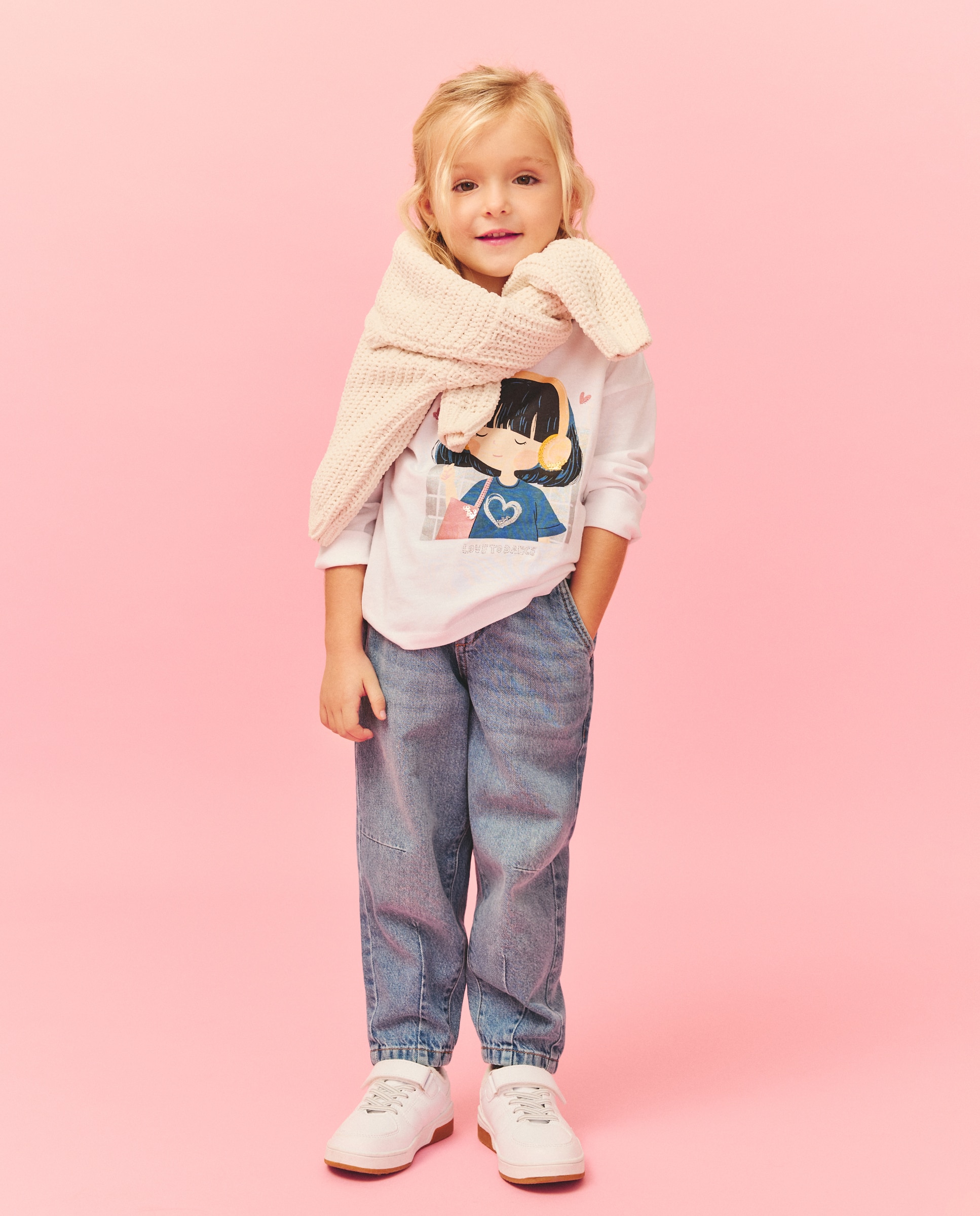 Camisola de Manga Comprida com Estampado Posicional Plano de Boneca "Mini Aitana" com Fio Metalizado e Lantejoulas Branco-marfim-2