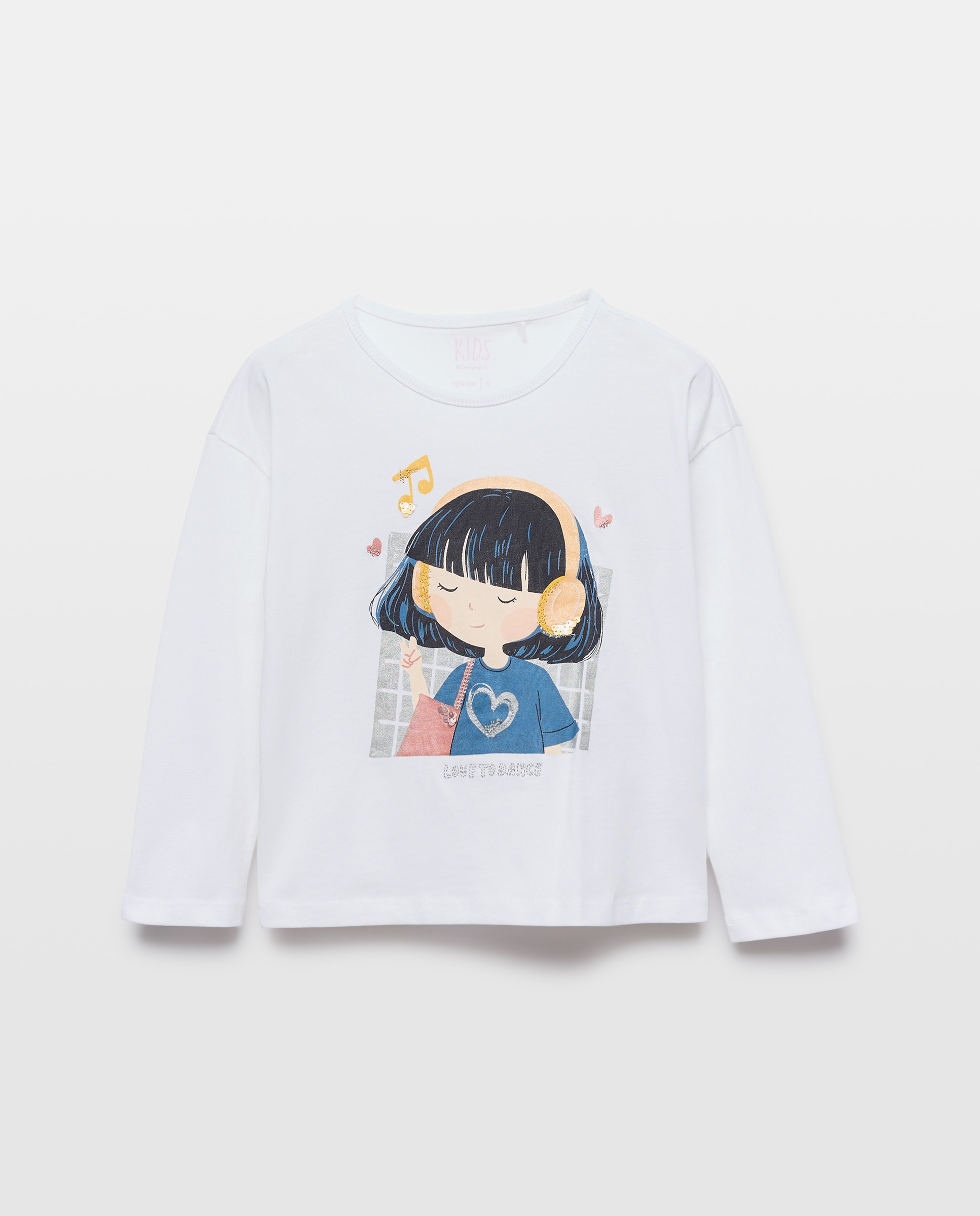 Camisola de Manga Comprida com Estampado Posicional Plano de Boneca "Mini Aitana" com Fio Metalizado e Lantejoulas Branco-marfim-4