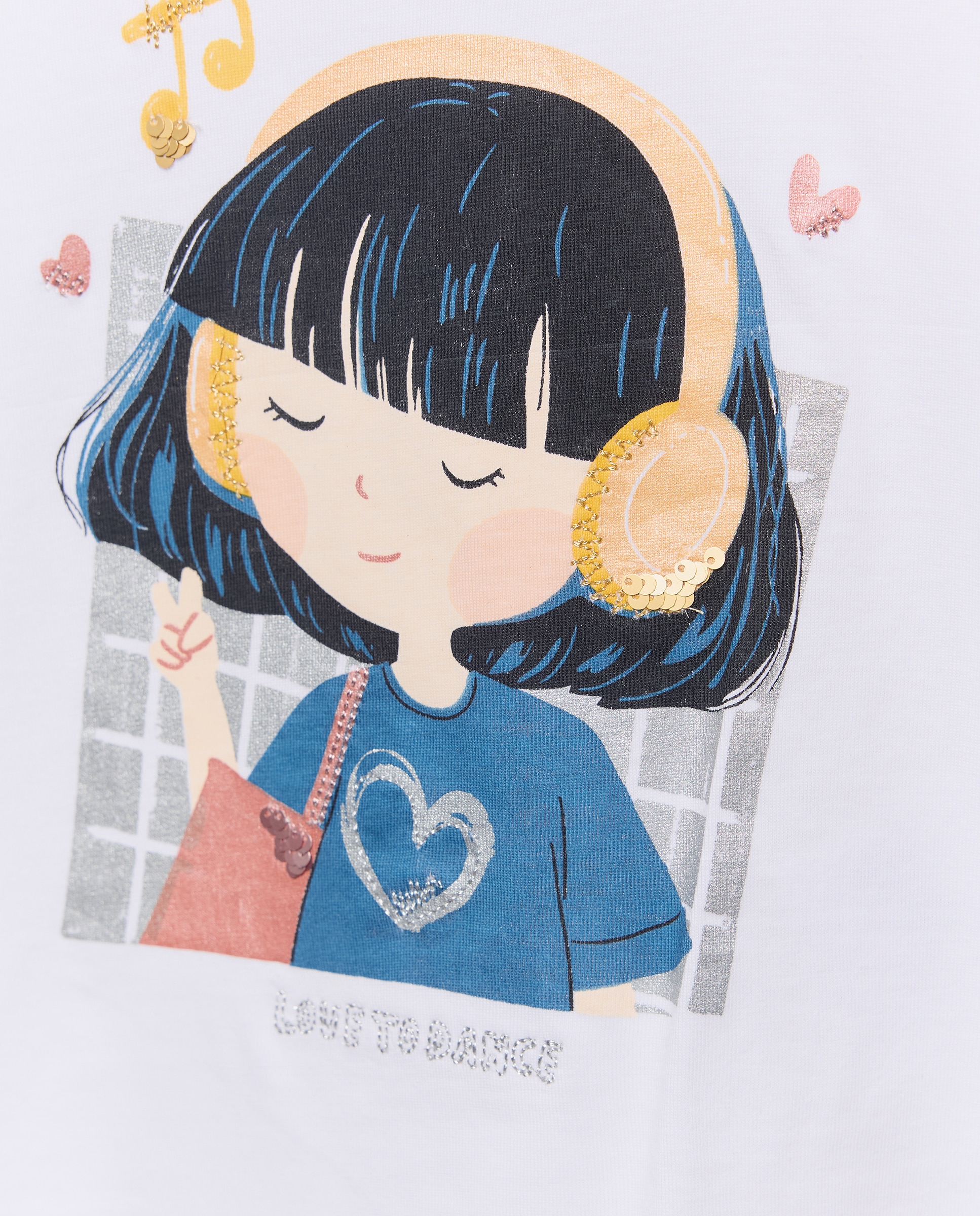 Camisola de Manga Comprida com Estampado Posicional Plano de Boneca "Mini Aitana" com Fio Metalizado e Lantejoulas Branco-marfim-5