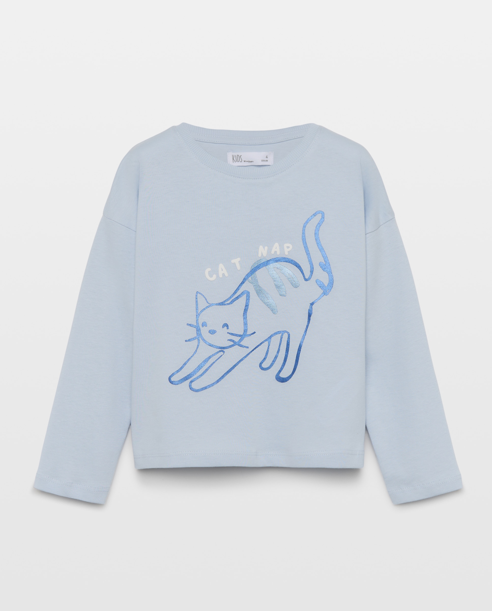 T-shirt de Criança com Manga Comprida com Estampado Posicional de Gato Kids El Corte Inglés Azul-4