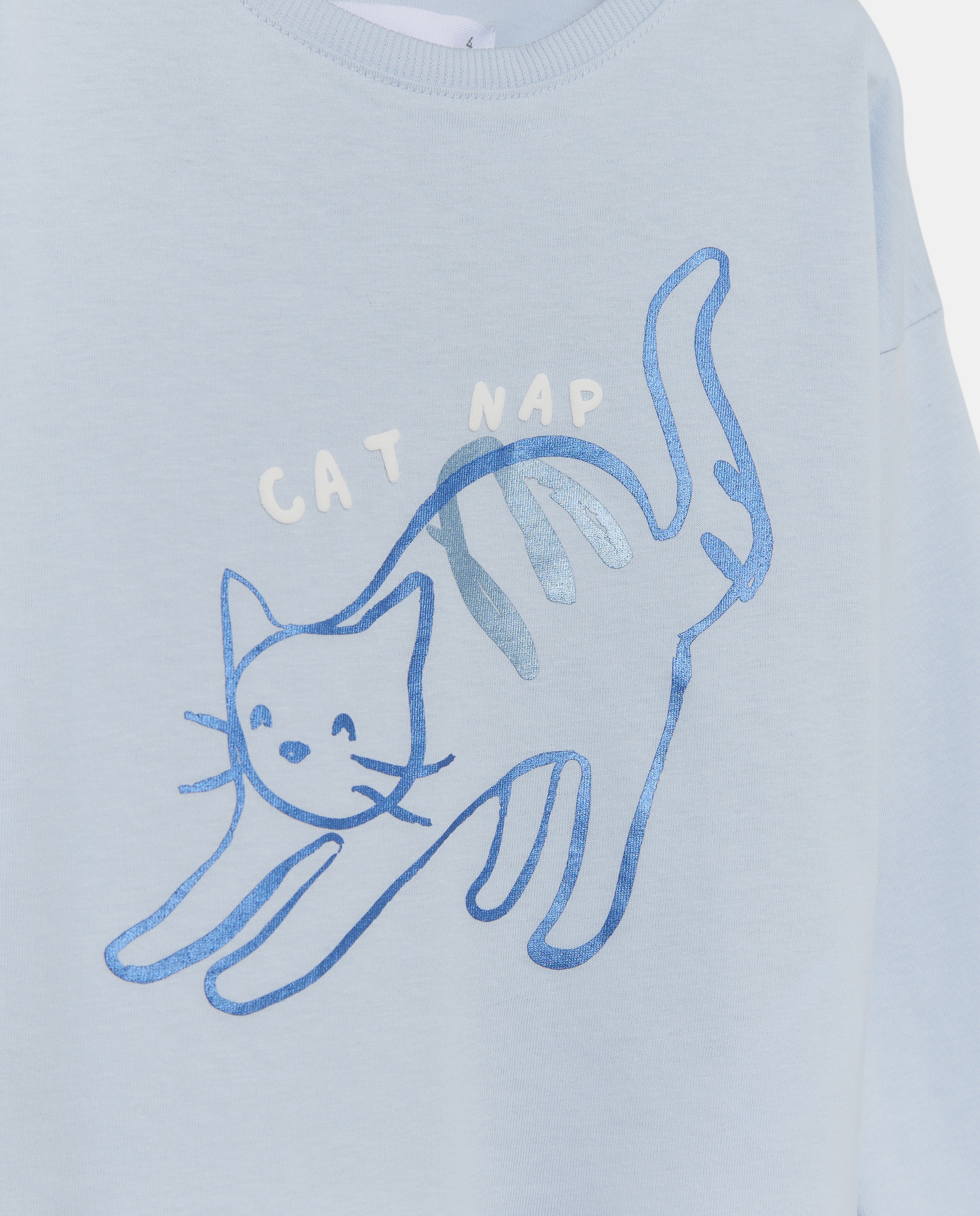 T-shirt de Criança com Manga Comprida com Estampado Posicional de Gato Kids El Corte Inglés Azul-5