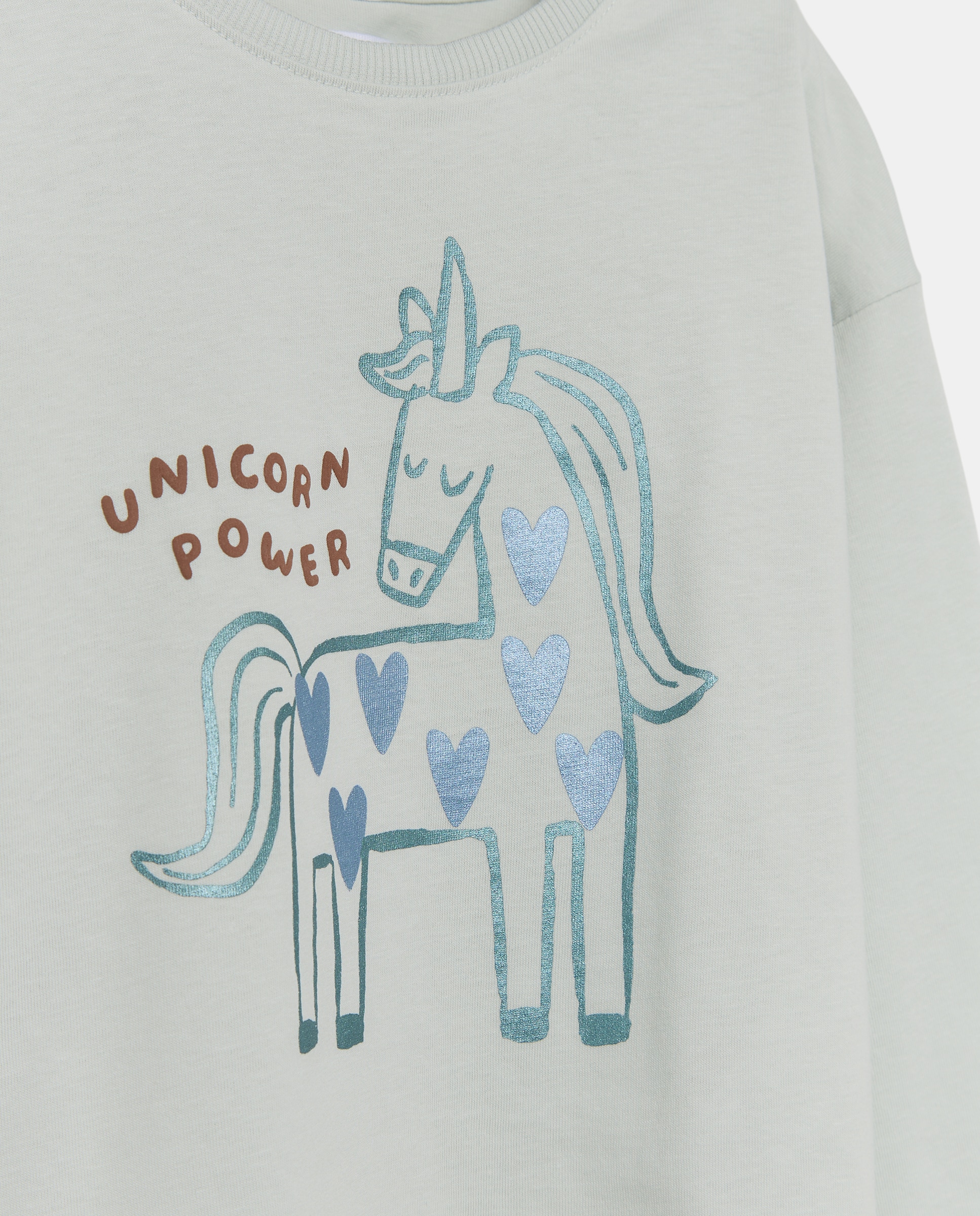 T-shirt de Criança com Manga Comprida com Estampado Posicional de Unicórnio Verde-5
