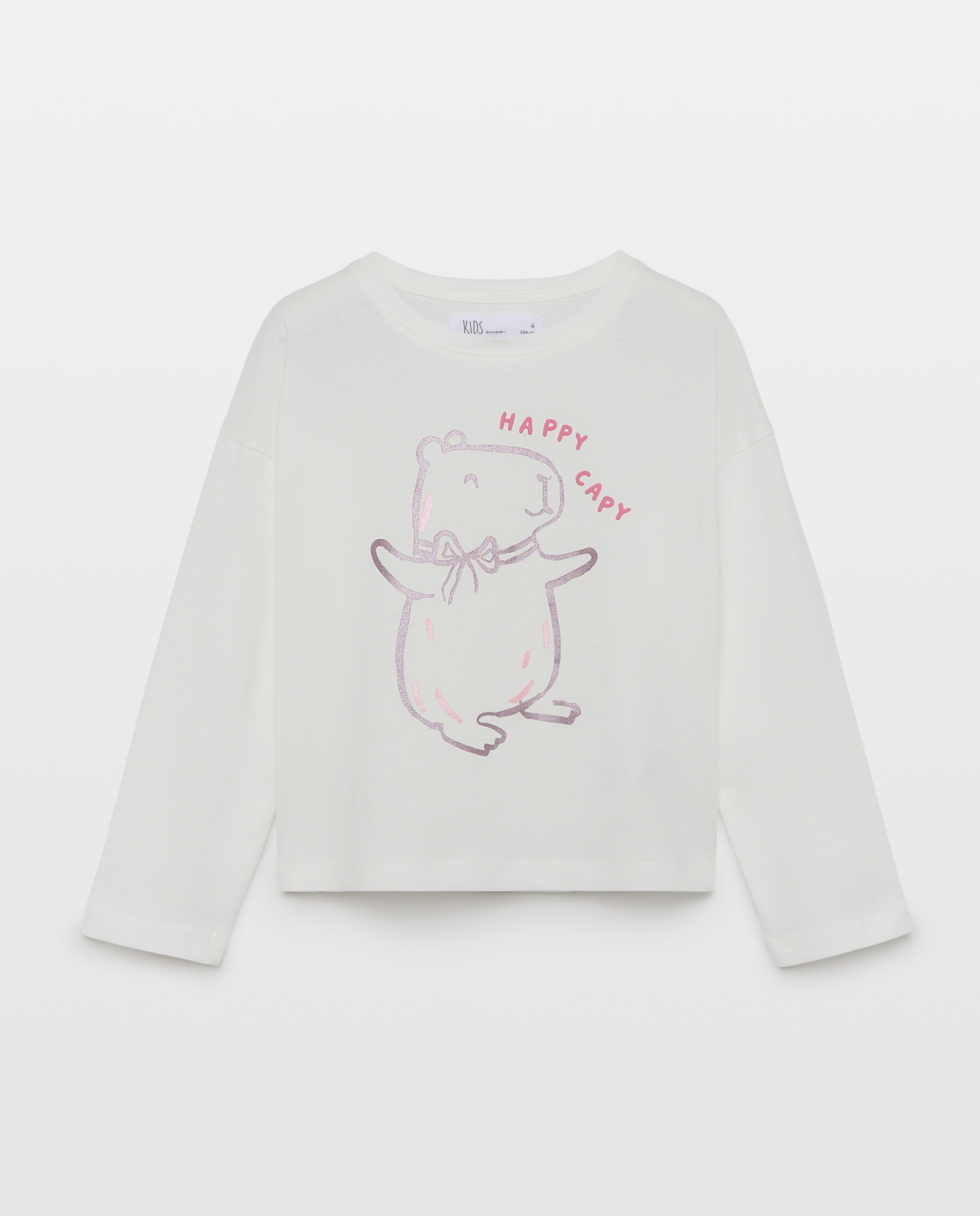 Imagen 0 de Camiseta manga larga  posicional puff print capibara de niña Blanco