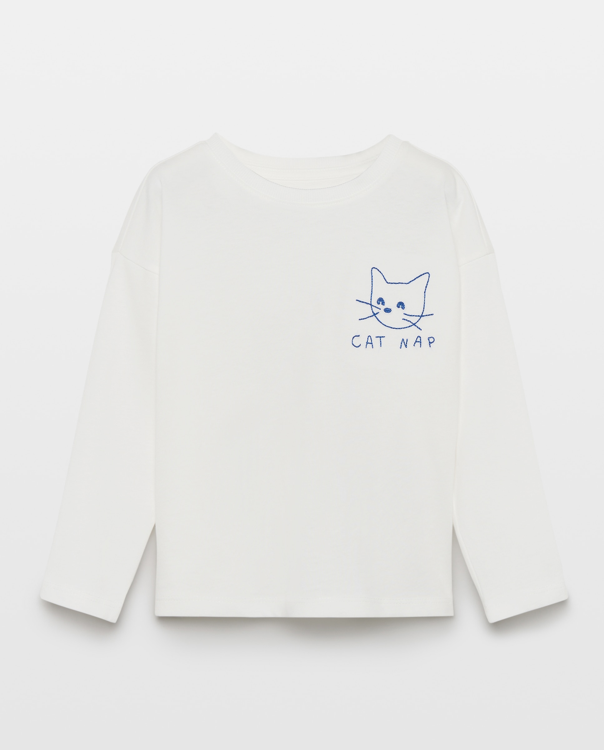 Imagen 5 de Camiseta manga larga lisa con pequeño bordado en pecho lateral gato de niña - Kids El Corte Inglés - Blanco roto Blanco roto