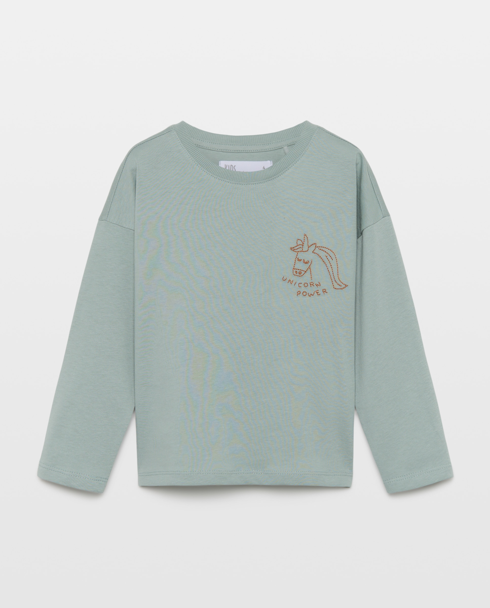Imagen 4 de Camiseta manga larga lisa con pequeño bordado en pecho lateral gato de niña - Kids El Corte Inglés - Verde Verde
