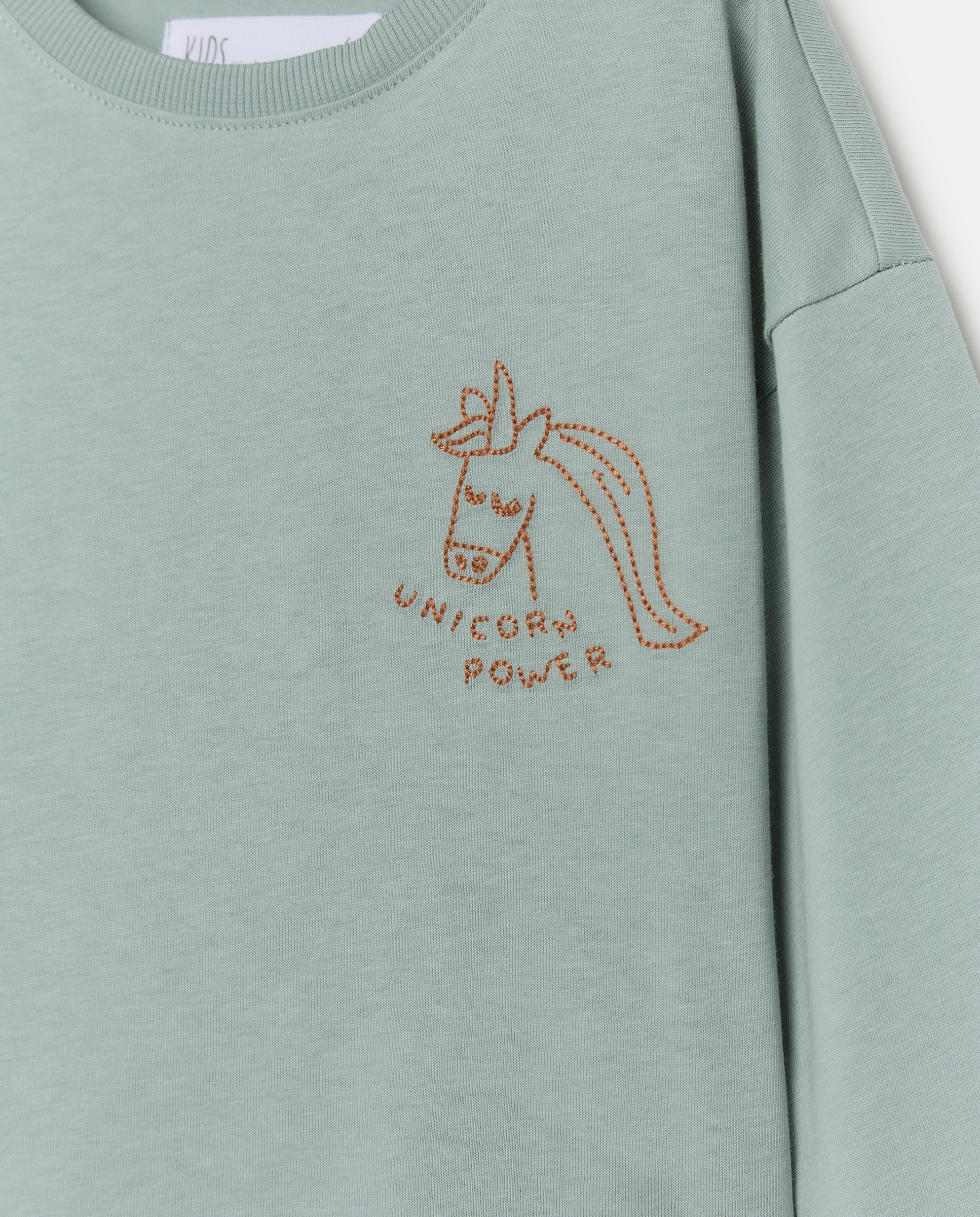Imagen 5 de Camiseta manga larga lisa con pequeño bordado en pecho lateral gato de niña - Kids El Corte Inglés - Verde Verde