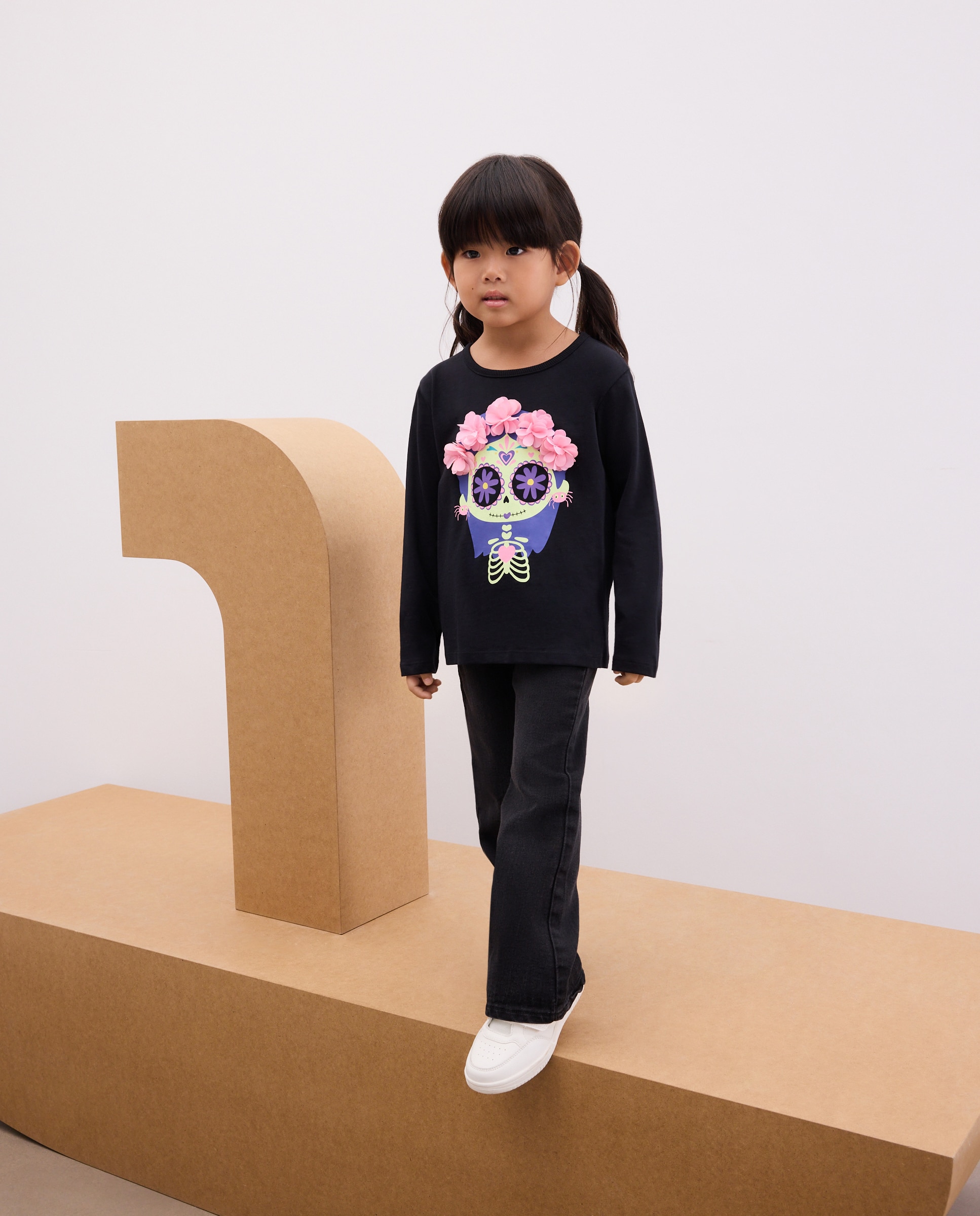 Imagen 0 de Camiseta manga larga Halloween Catrina glow in the dark de niña Gris