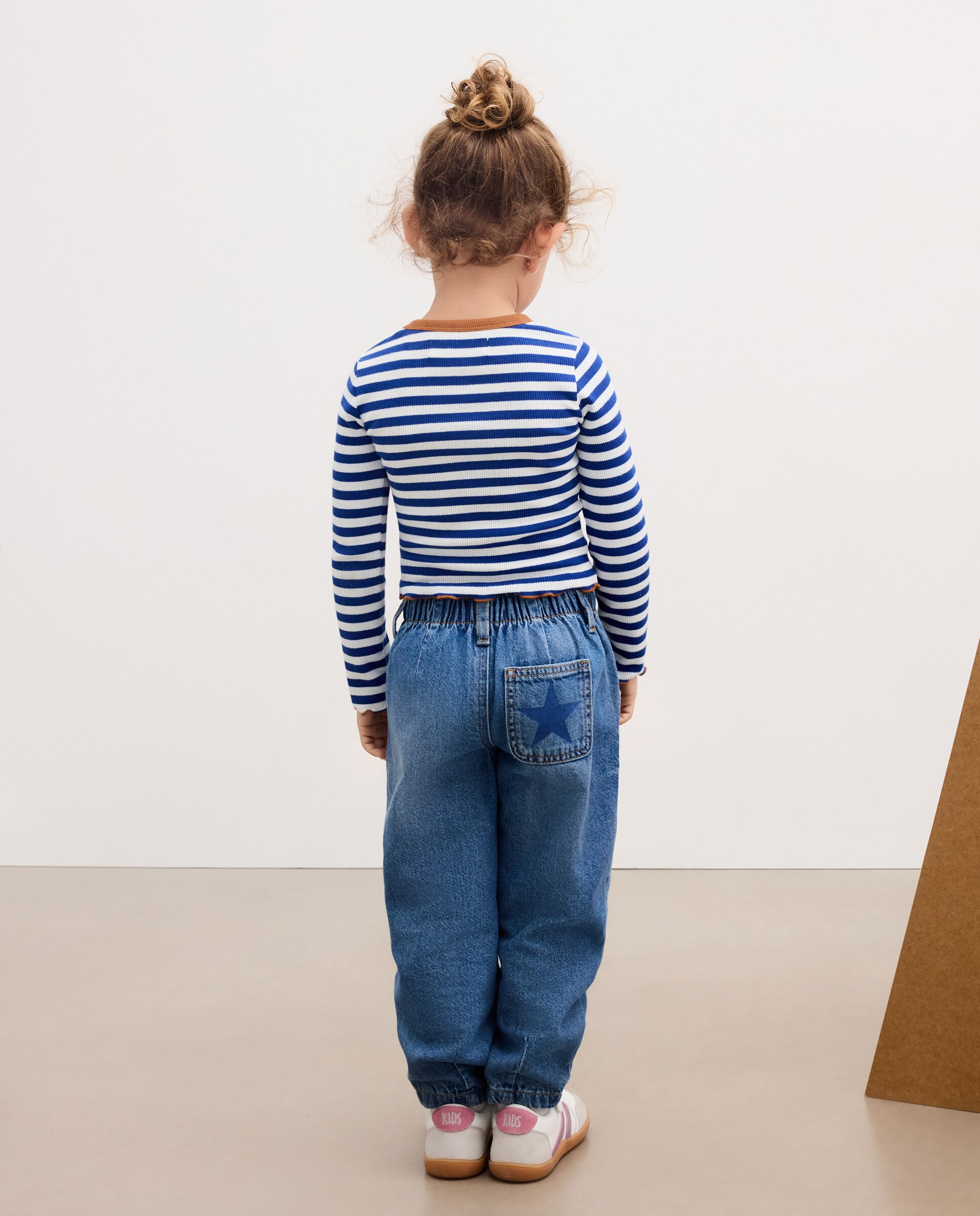 Camiseta manga larga rib rayas con vivo y overlock a contraste de niña - Kids El Corte Inglés - Azul Azul-3