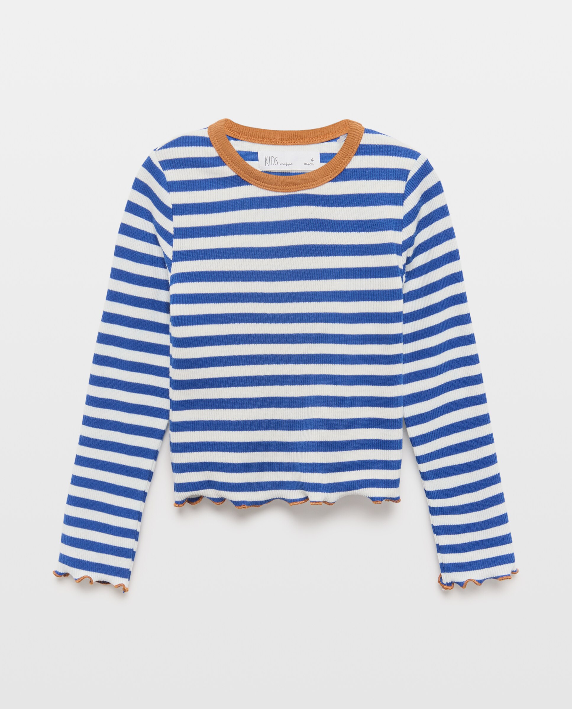 Camiseta manga larga rib rayas con vivo y overlock a contraste de niña - Kids El Corte Inglés - Azul Azul-4