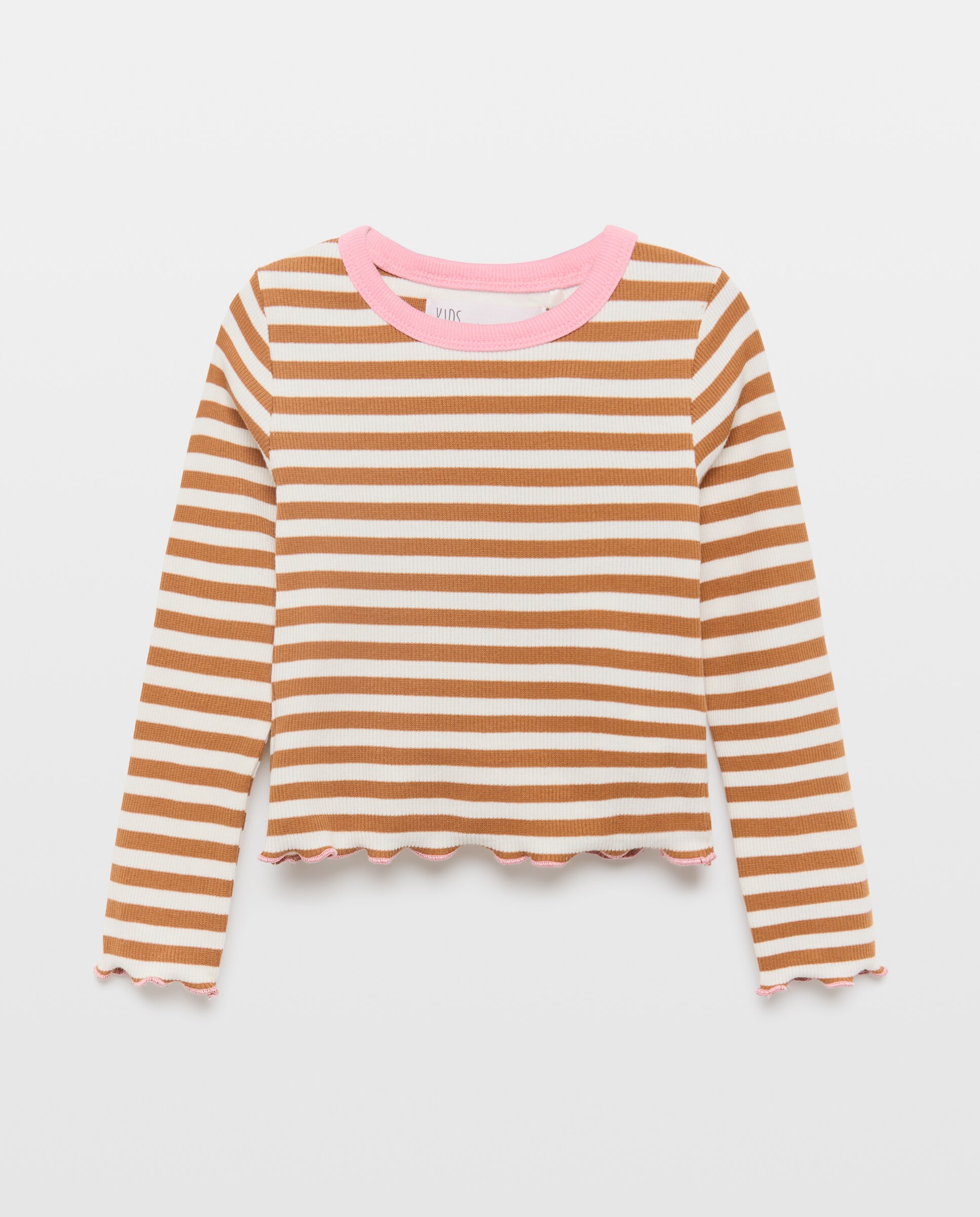 Camiseta manga larga rib rayas con vivo y overlock a contraste de niña - Kids El Corte Inglés - Marrón Marrón-4