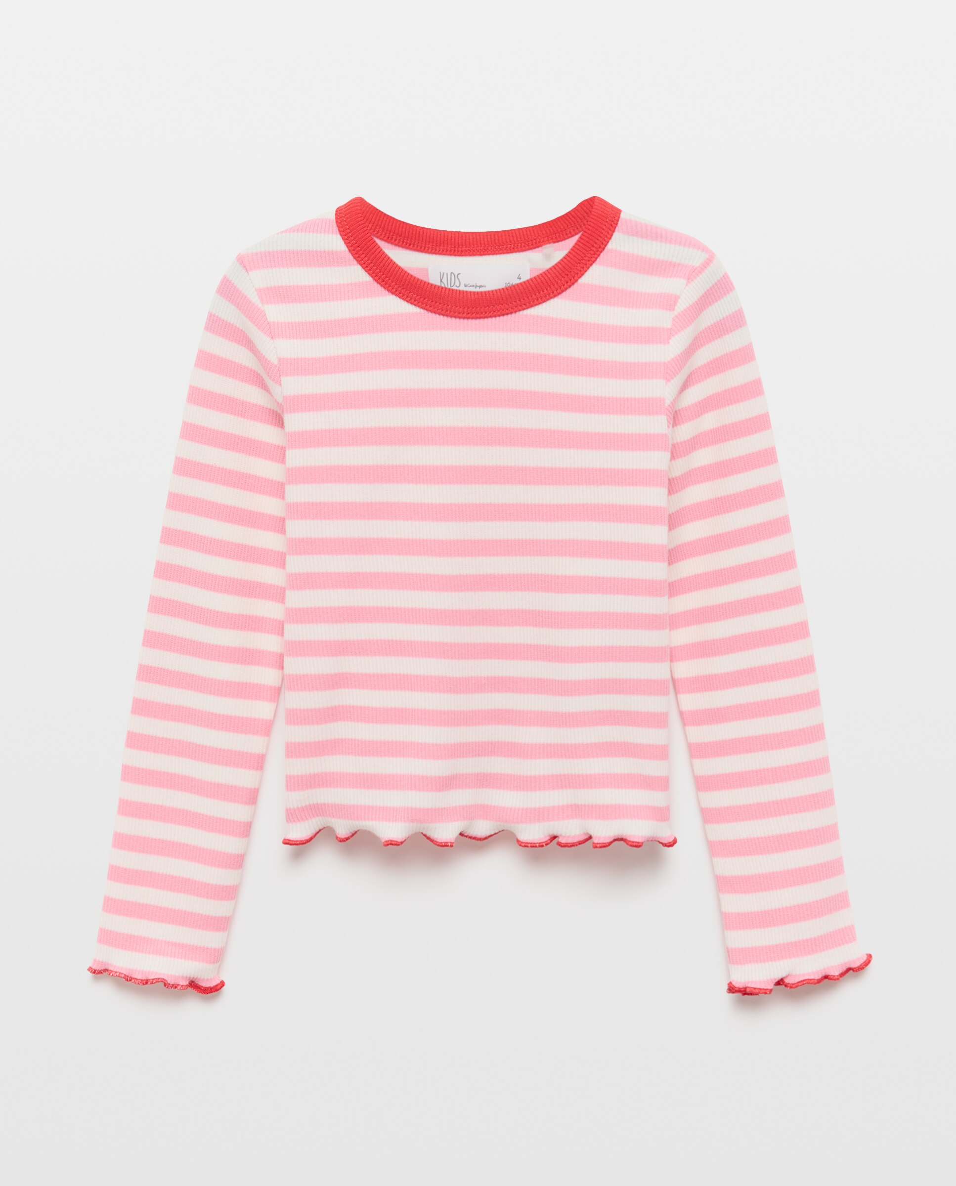 Camiseta manga larga rib rayas con vivo y overlock a contraste de niña - Kids El Corte Inglés - Rosa Rosa-5