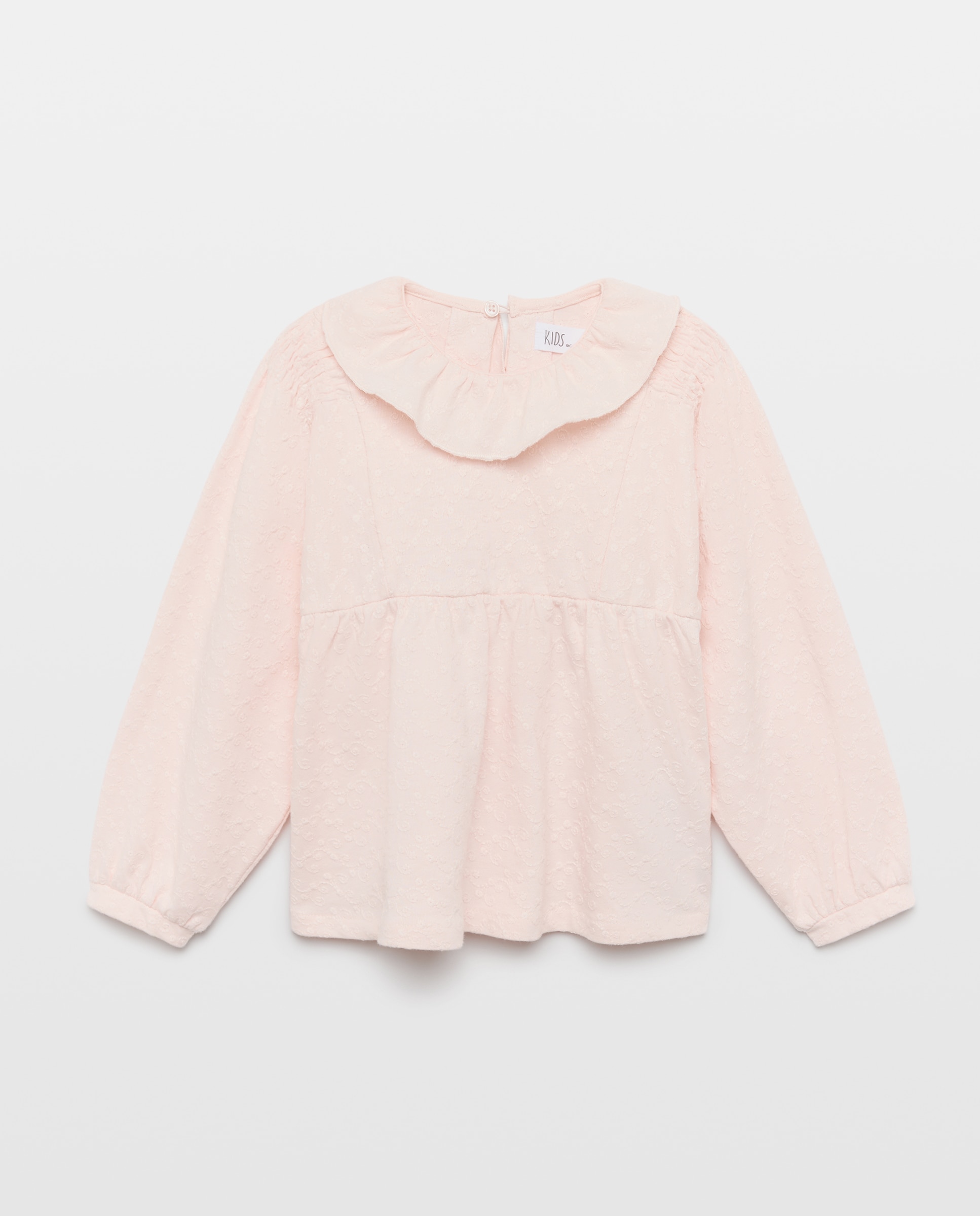 T-shirt Romântica de Criança toda bordada com gola de folho Rosa-claro-4