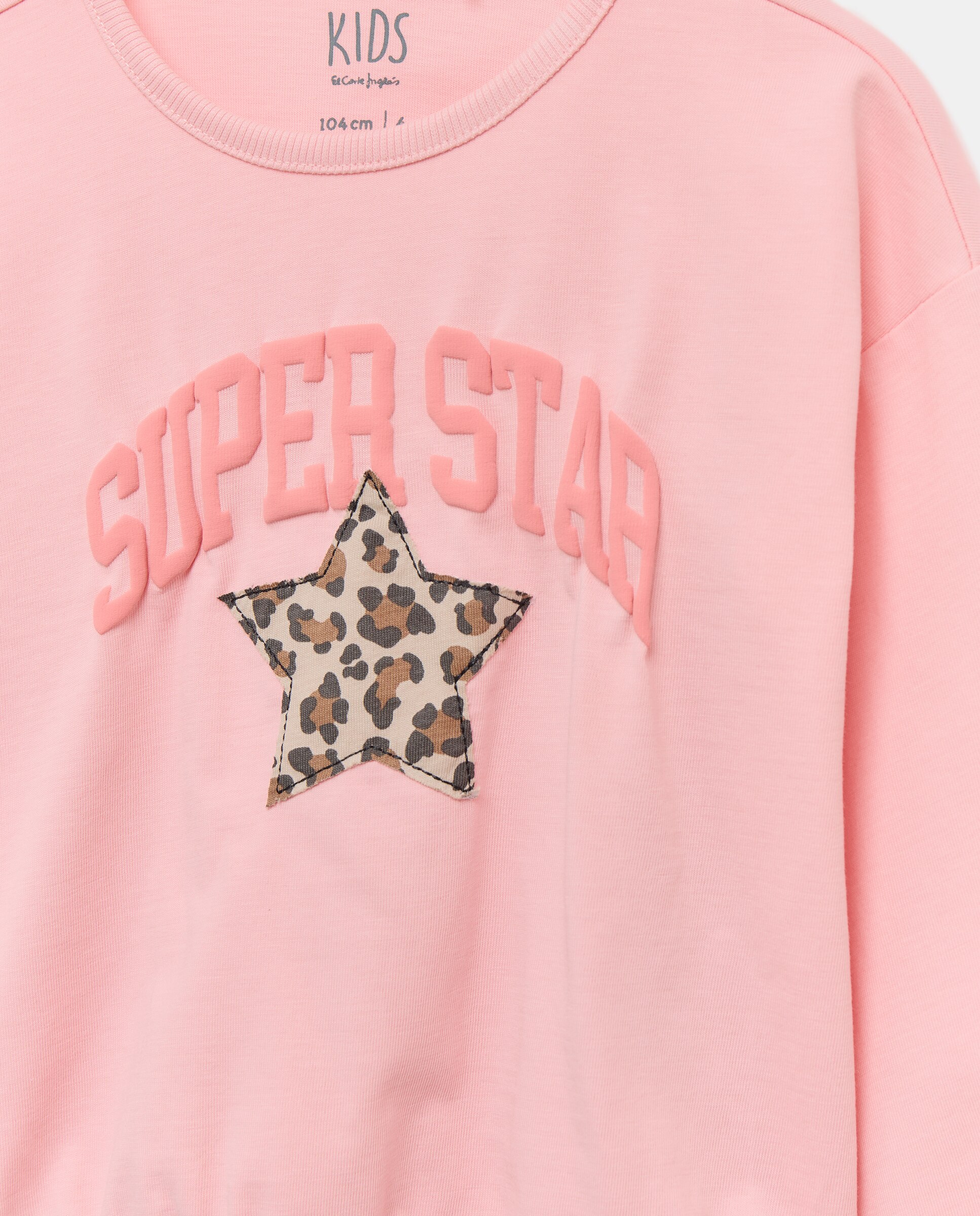 Camiseta manga larga print posicional y patch de estrella en mancha animal de niña - Kids El Corte Inglés - Rosa Rosa-2