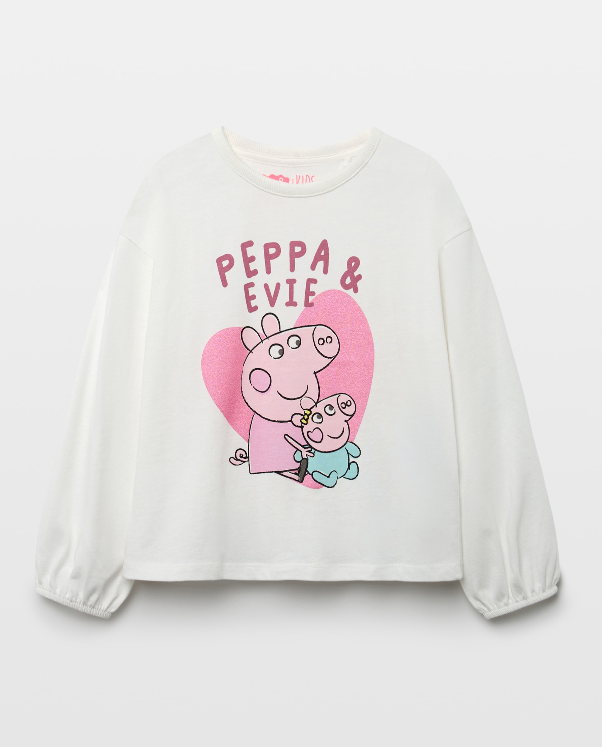Camiseta manga larga con print posicional PEPPA PIG con corazón de niña - Kids El Corte Inglés - Blanco Blanco-4
