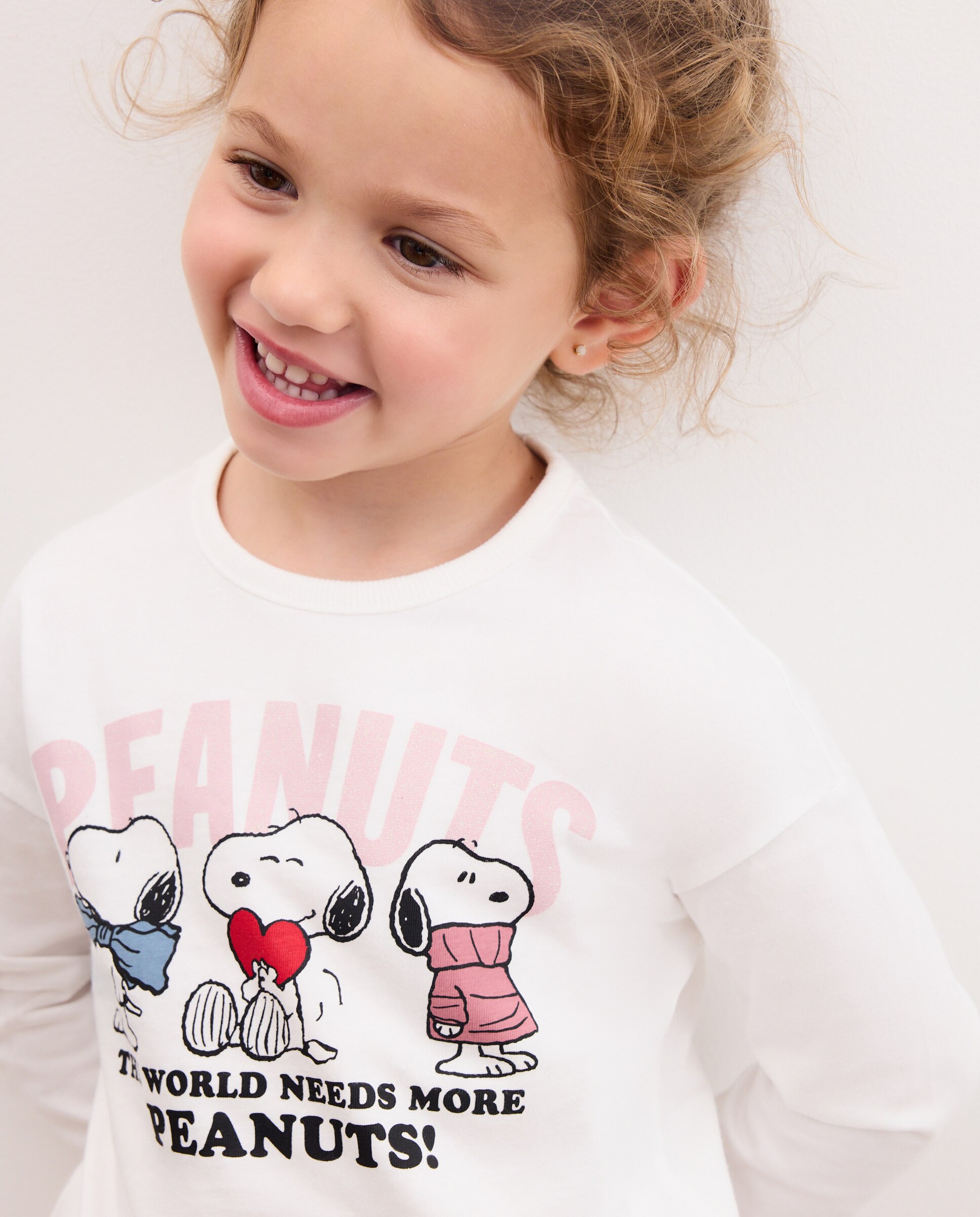 Camiseta manga larga con print posicional SNOOPY con corazón de niña - Kids El Corte Inglés - Blanco Blanco-2