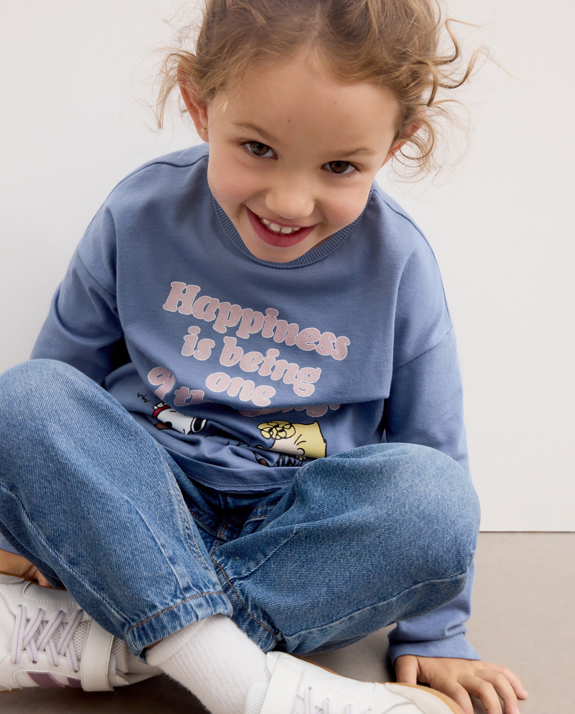 Camiseta manga larga con print posicional SNOOPY con amigos de niña - Kids El Corte Inglés - Azul marino Azul marino-1