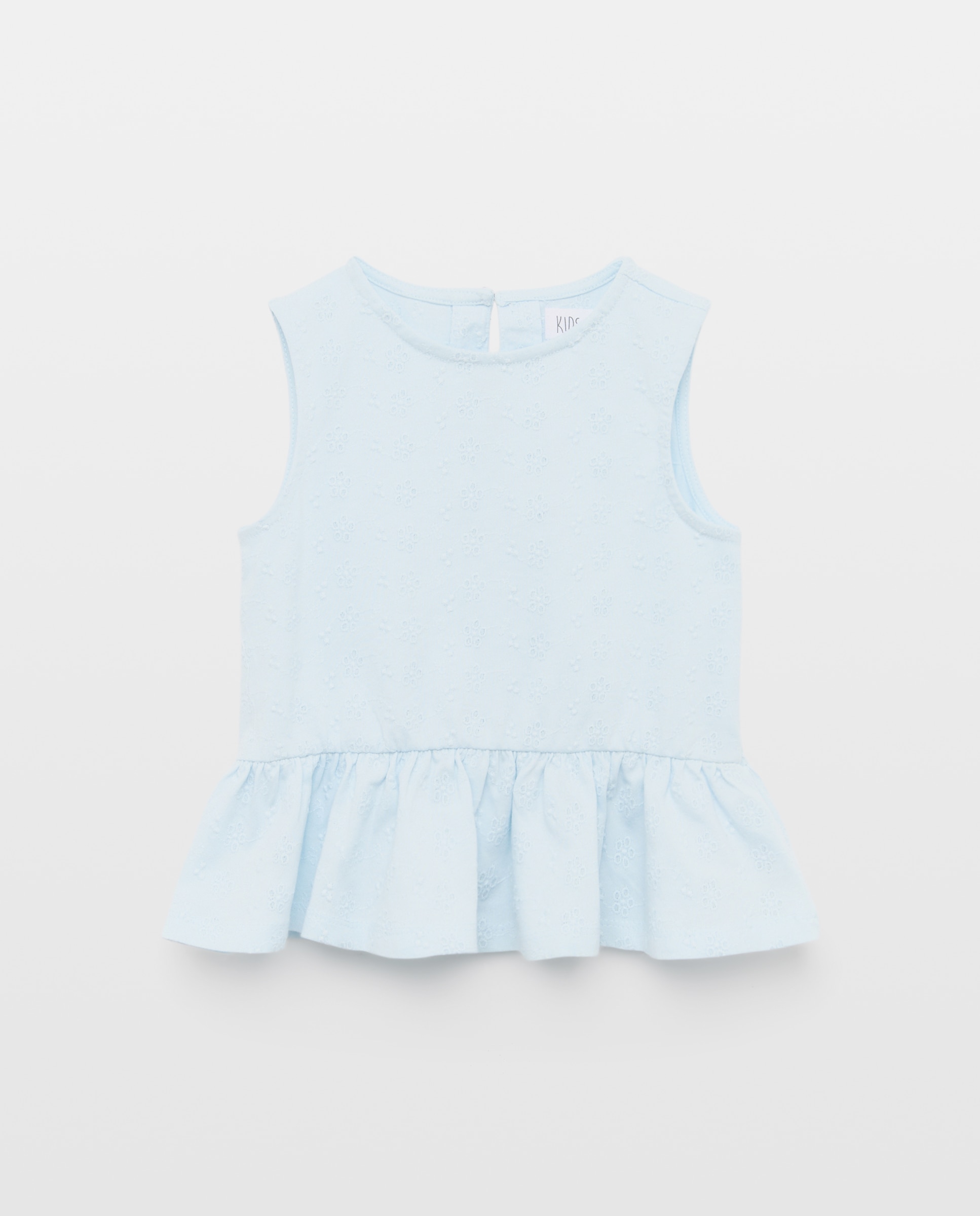 T-shirt de Peplum sem Mangas e com Tecido Schiffly Circular 410 Azul Claro-4