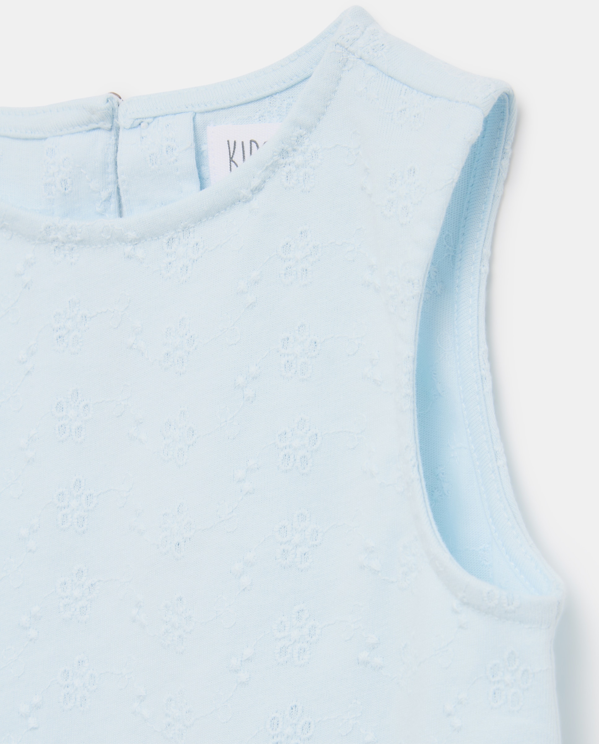 T-shirt de Peplum sem Mangas e com Tecido Schiffly Circular 410 Azul Claro-5