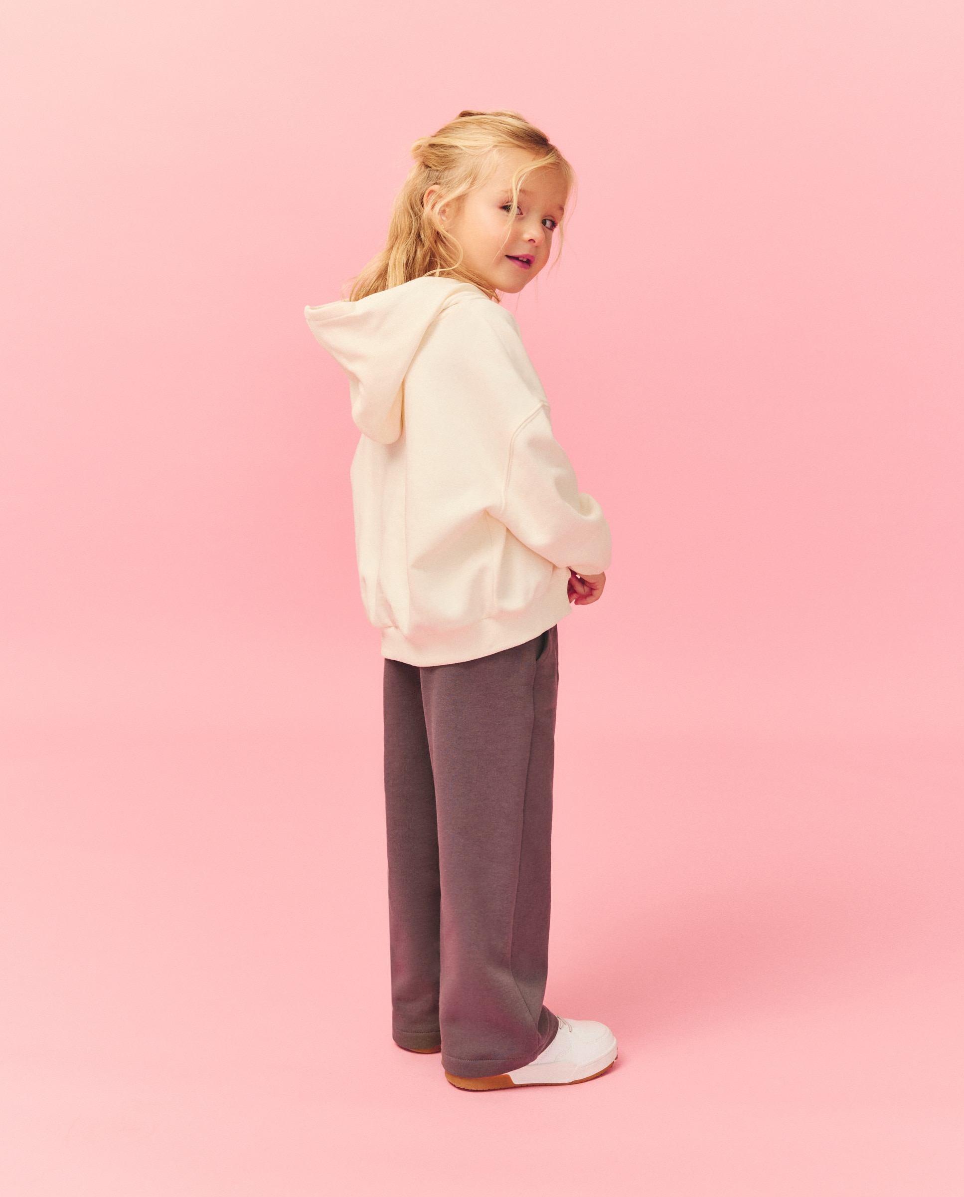 Conjunto de 2 Peças: Sweatshirt Fechada com Capuz e Estampado Posicional e Calças Wide Leg Branco-3