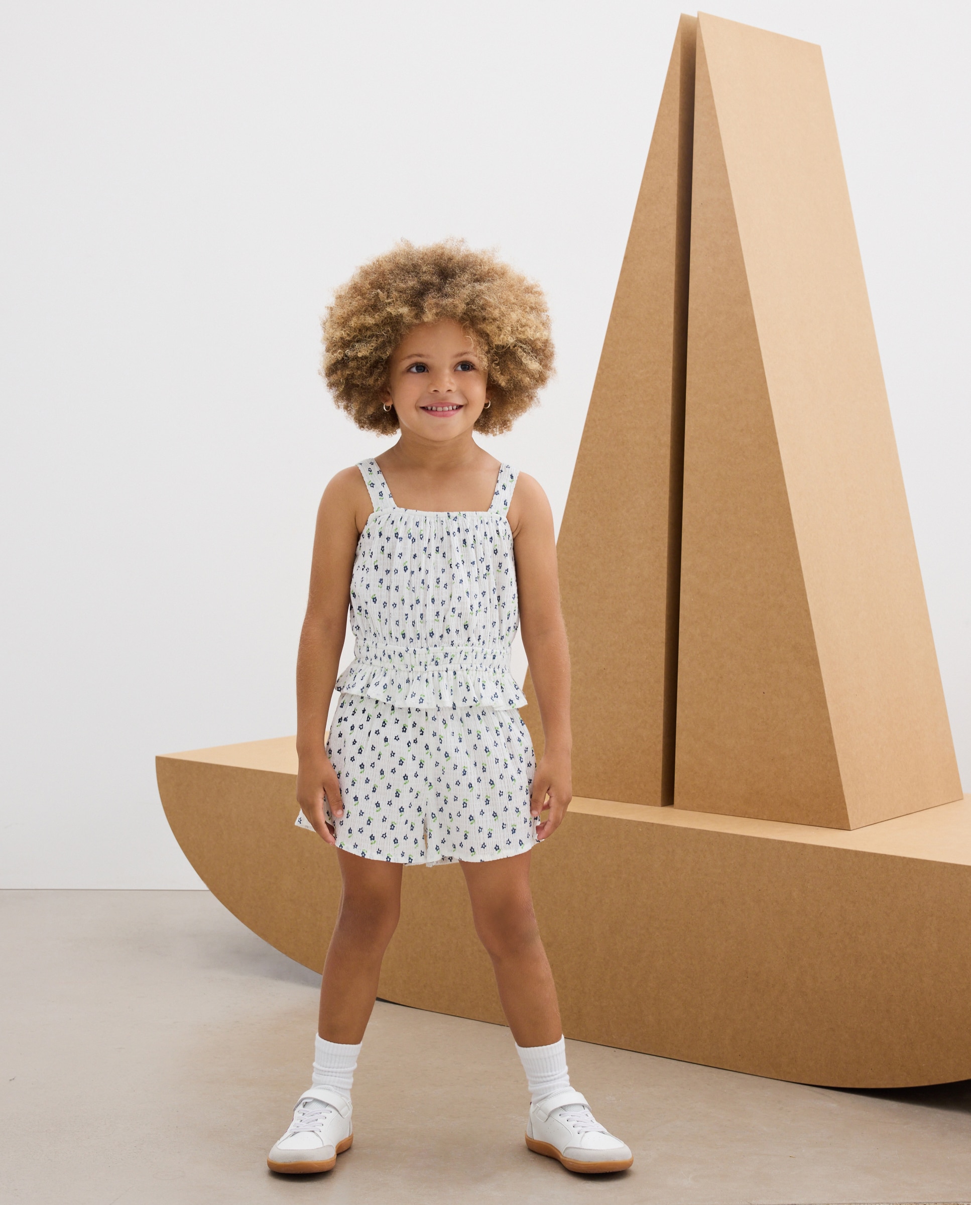 Conjunto para niña corto en seersucker all over print - Kids El Corte Inglés - Blanco Blanco-1