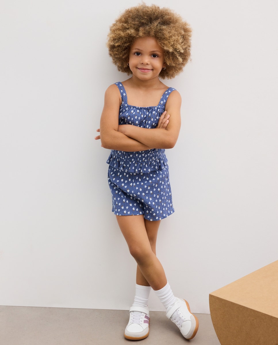 Imagen 0 de Conjunto para niña corto en seersucker all over print Azul