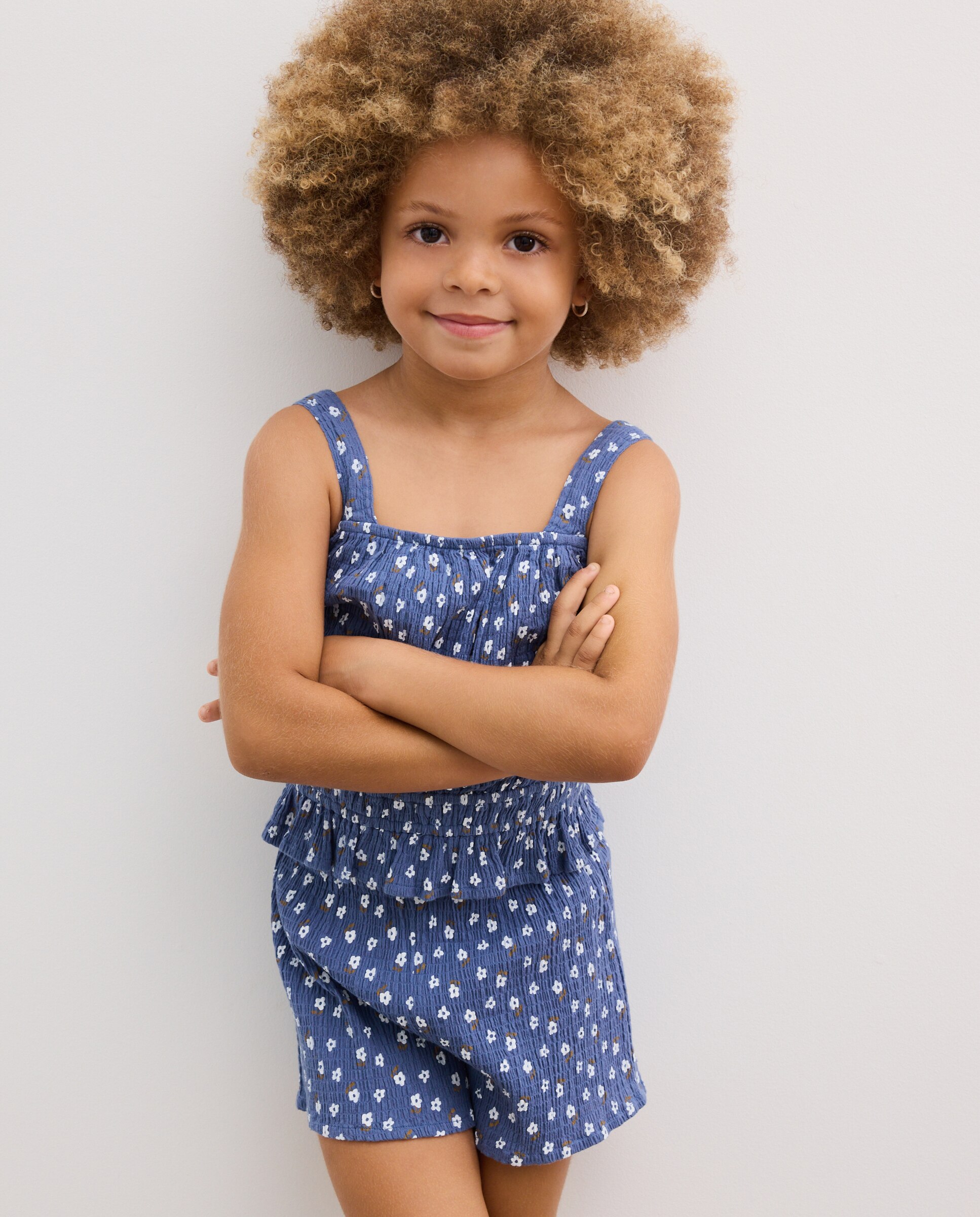 Conjunto para niña corto en seersucker all over print - Kids El Corte Inglés - Azul Azul-2