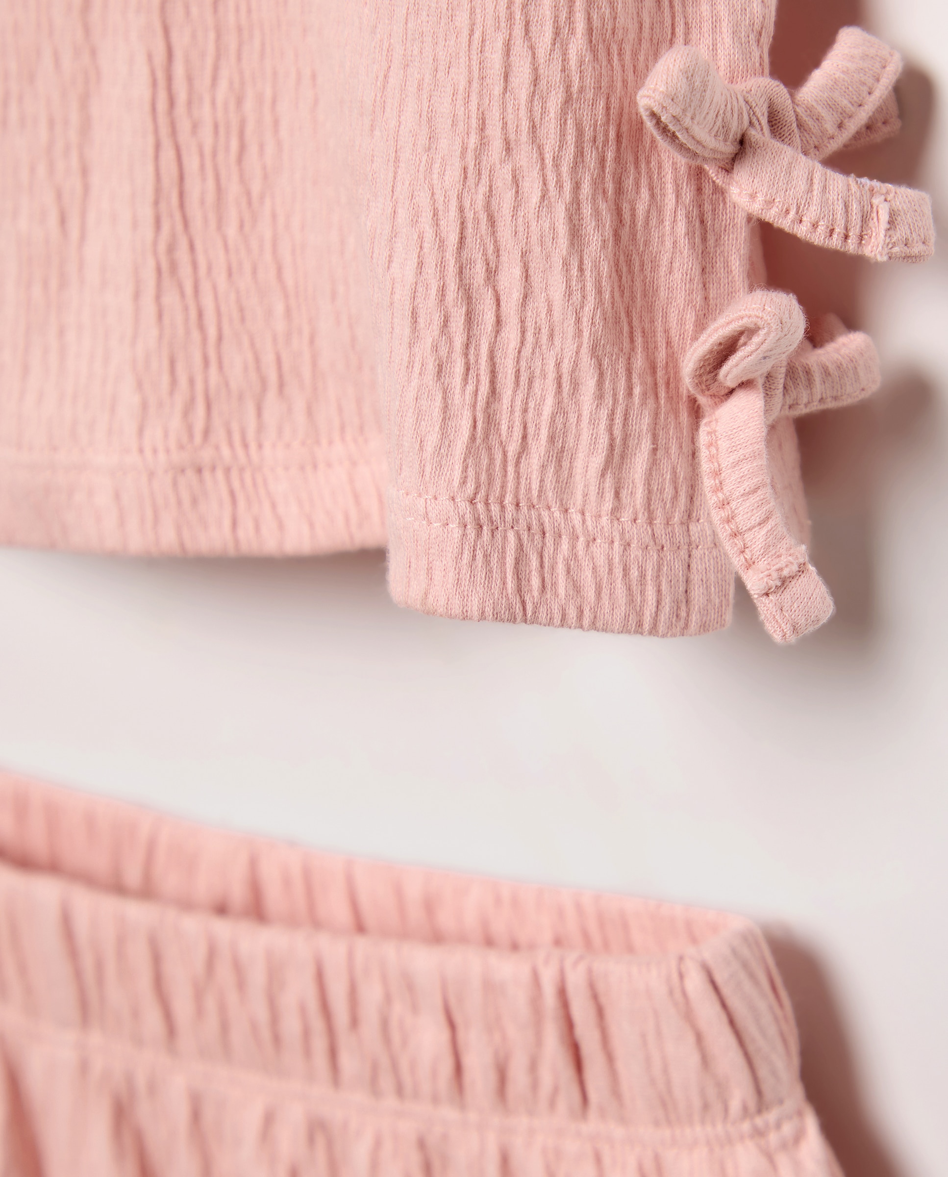 Conjunto Curto de Tecido Wrinkled com Laços Laterais 200 Rosa-6