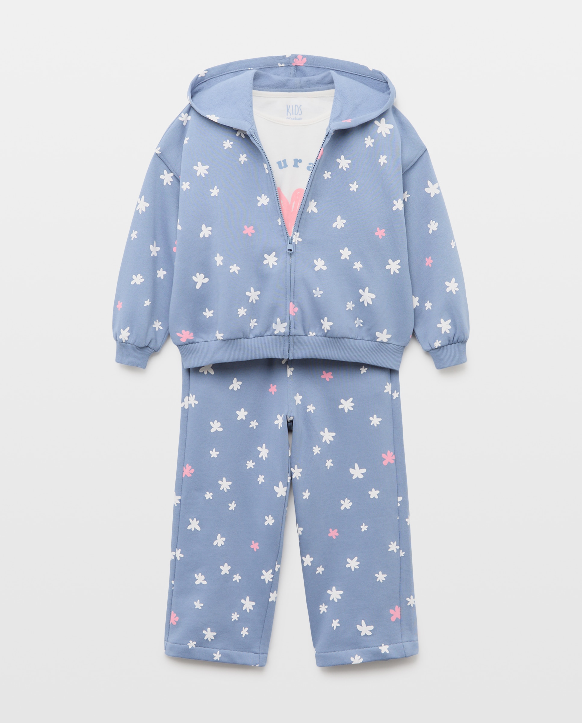 Conjunto de Três Peças de Criança em Fantasia com Sweatshirt Aberta com Capuz e Estampado All Over e Calças com Estampado All Over de Estrelas Azul-marinho-4