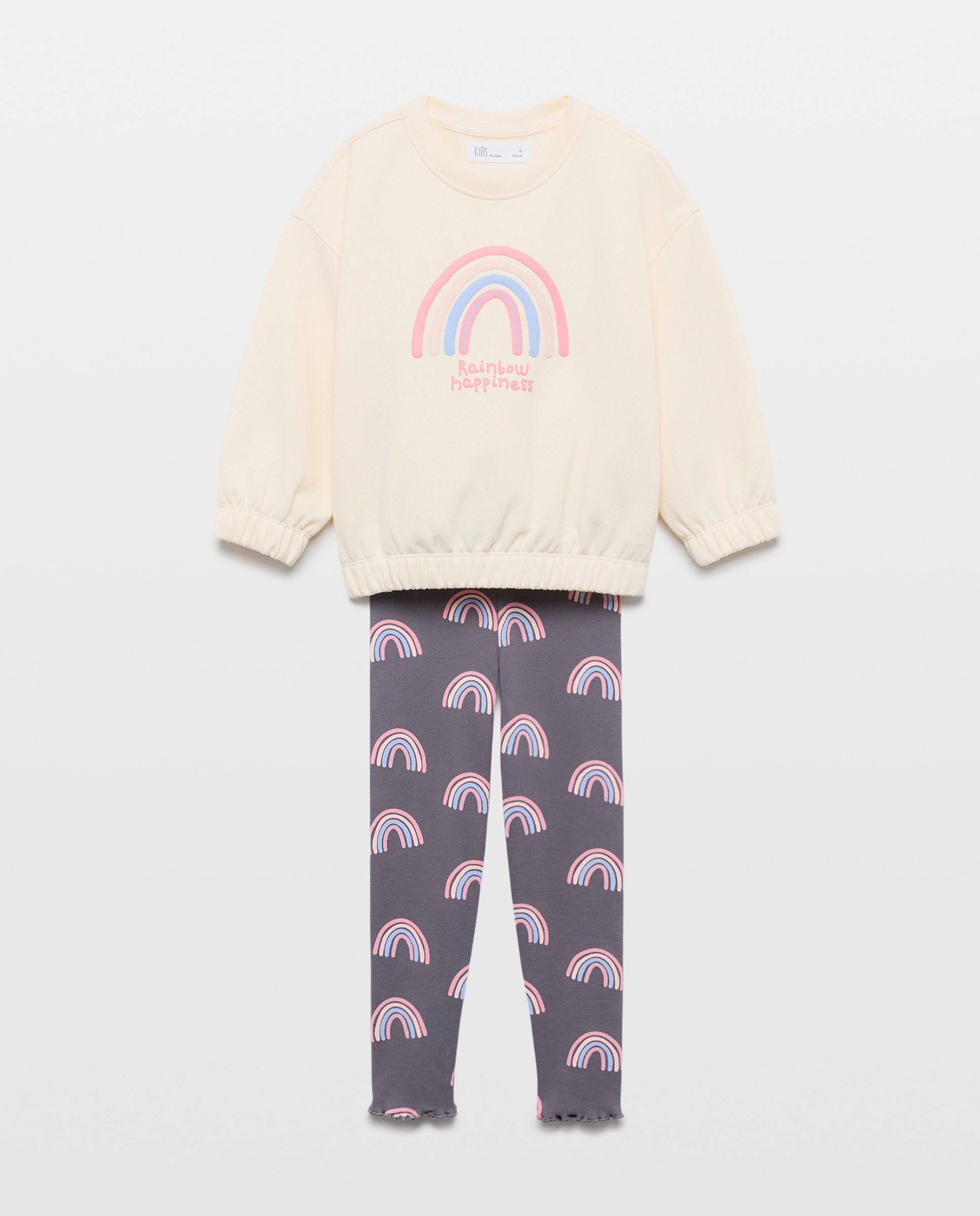 Conjunto de 2 peças de Criança com Sweatshirt com Estampado Posicional de Arco-íris e leggings Canelados com Estampado All Over Kids El Corte Inglés Multicolor-4