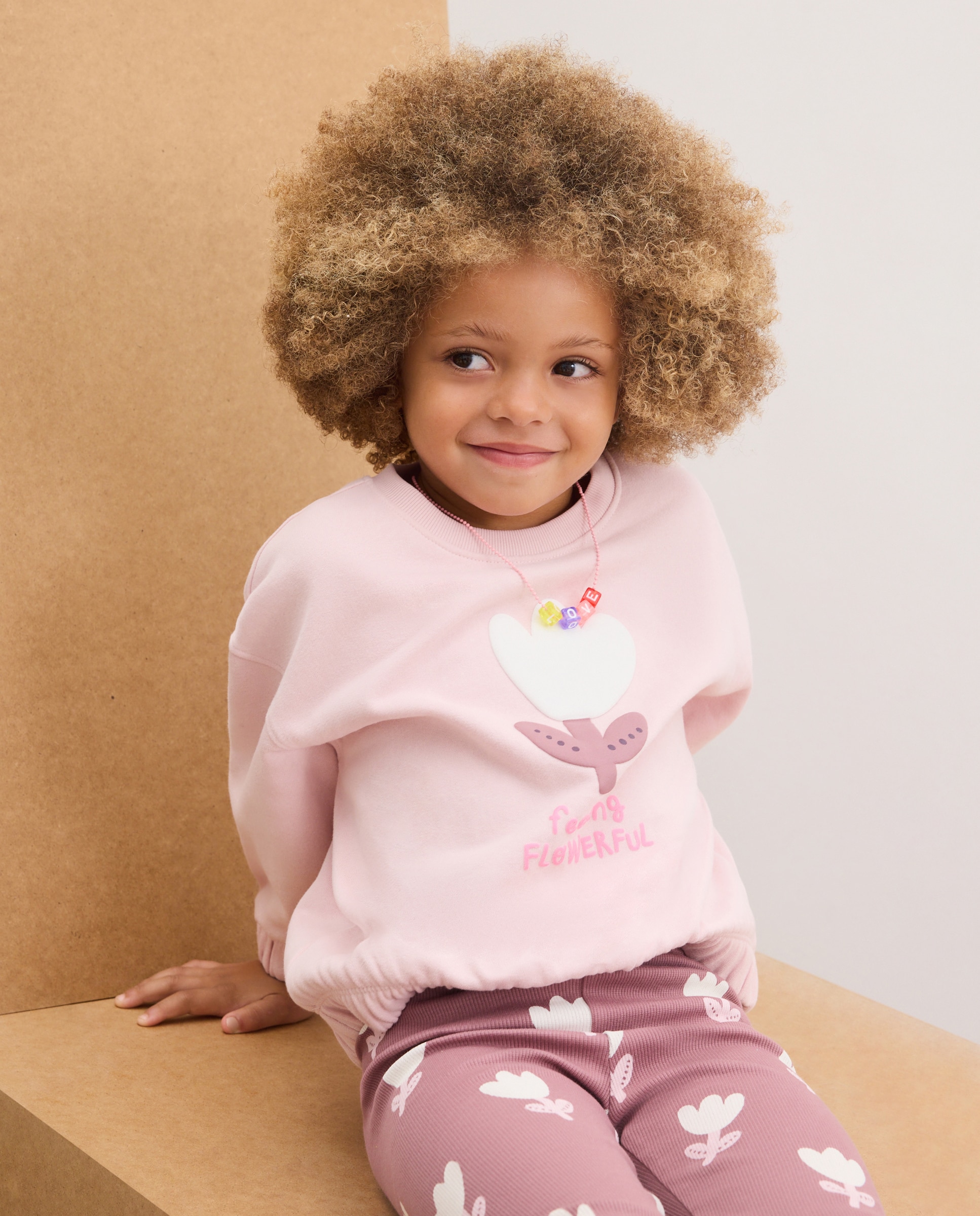 Conjunto de 2 peças de Criança com Sweatshirt e Estampado Posicional de Tulipa e Leggings Canelados com Estampado All Over Vermelho-3